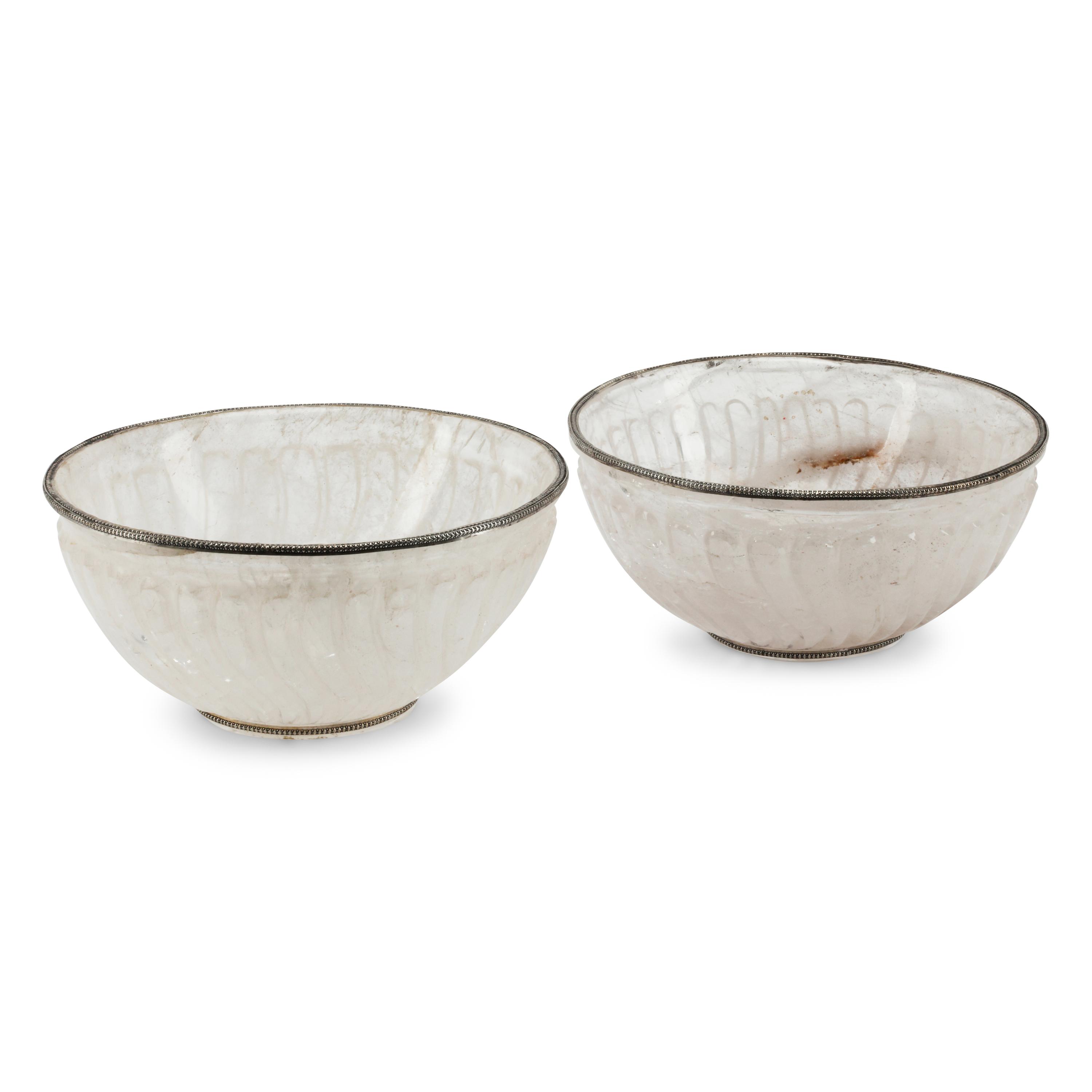 A Pair of Silver Mounted Fluted Rock Crystal Bowls