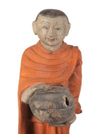 Two Burmese Polychrome Painted Carved Wood Figures