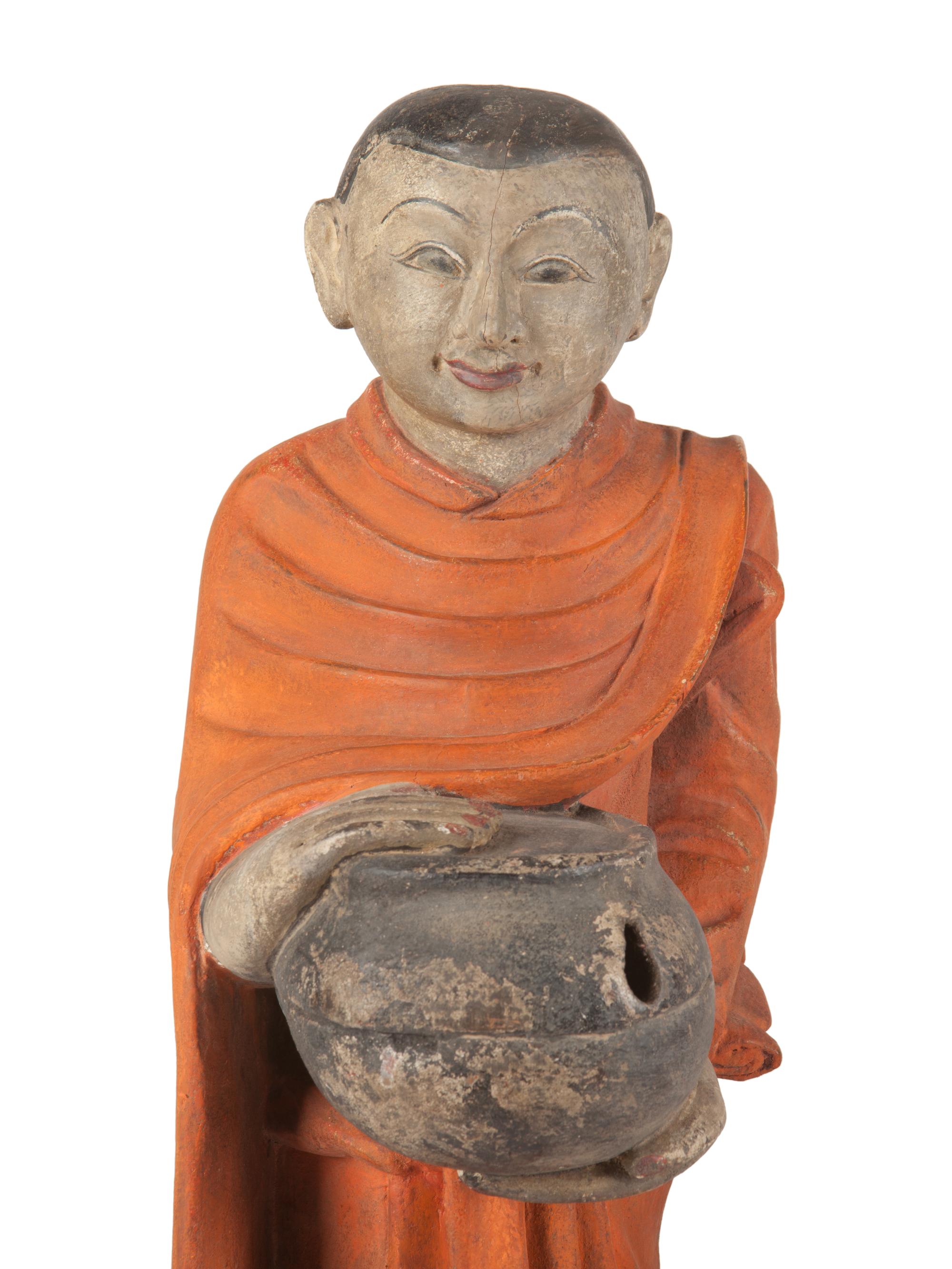 Two Burmese Polychrome Painted Carved Wood Figures
