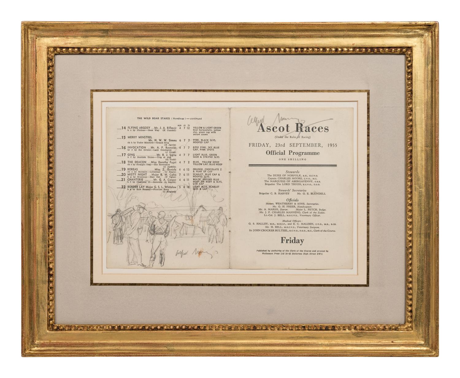 Ascot Race Card with a Sketch of Jockeys and Owners