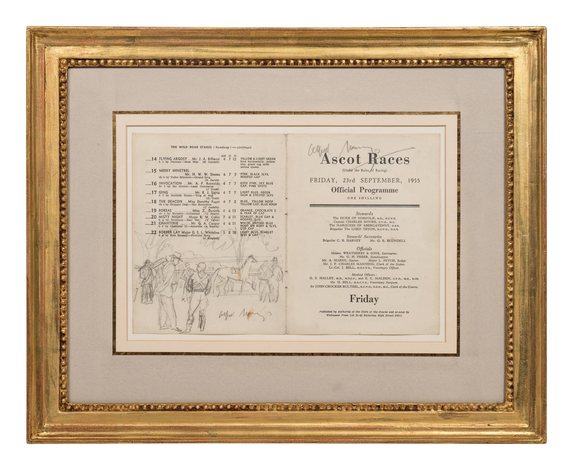 Ascot Race Card with a Sketch of Jockeys and Owners