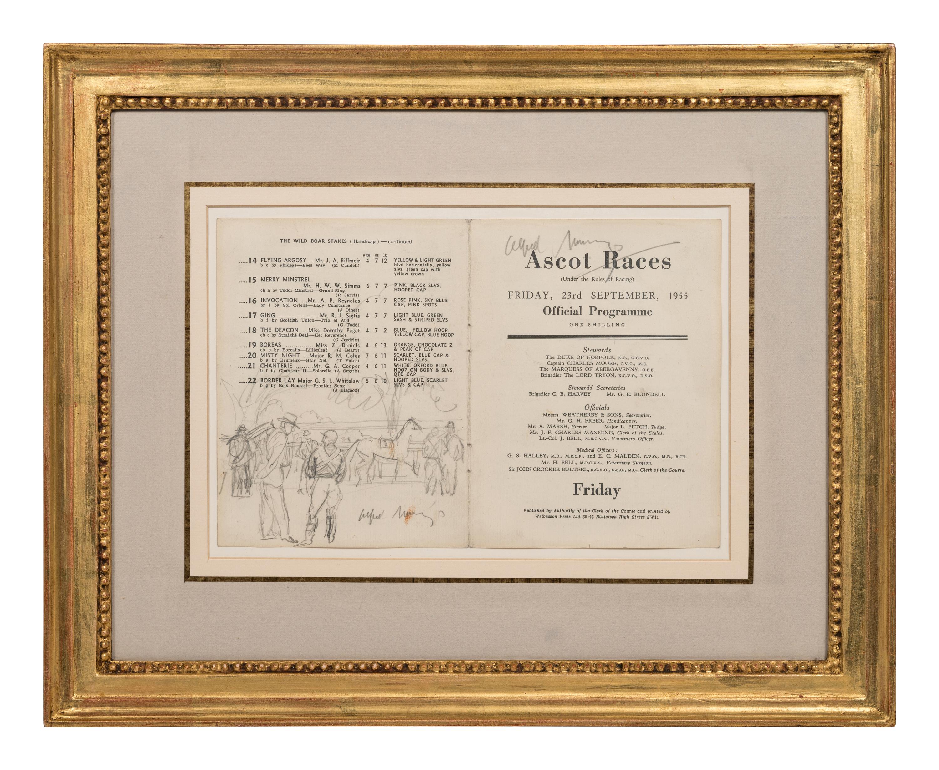 Ascot Race Card with a Sketch of Jockeys and Owners