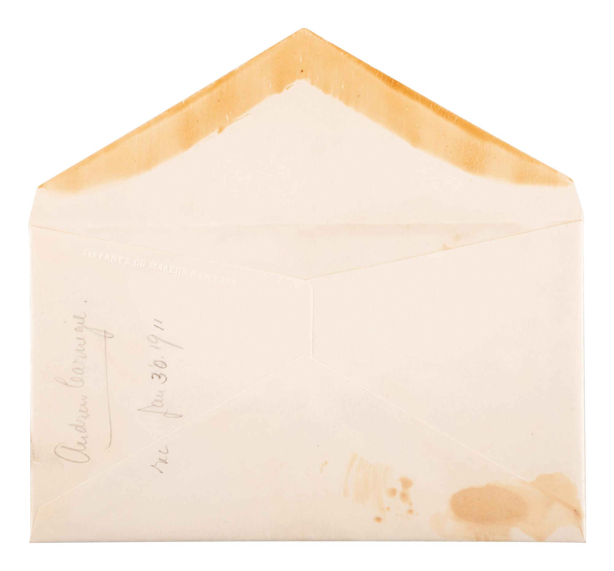 CARNEGIE, Andrew (1835-1919). Autograph letter signed ("Andrew Carnegie"), to Mr. John Martin. New York, 28 January 1911.