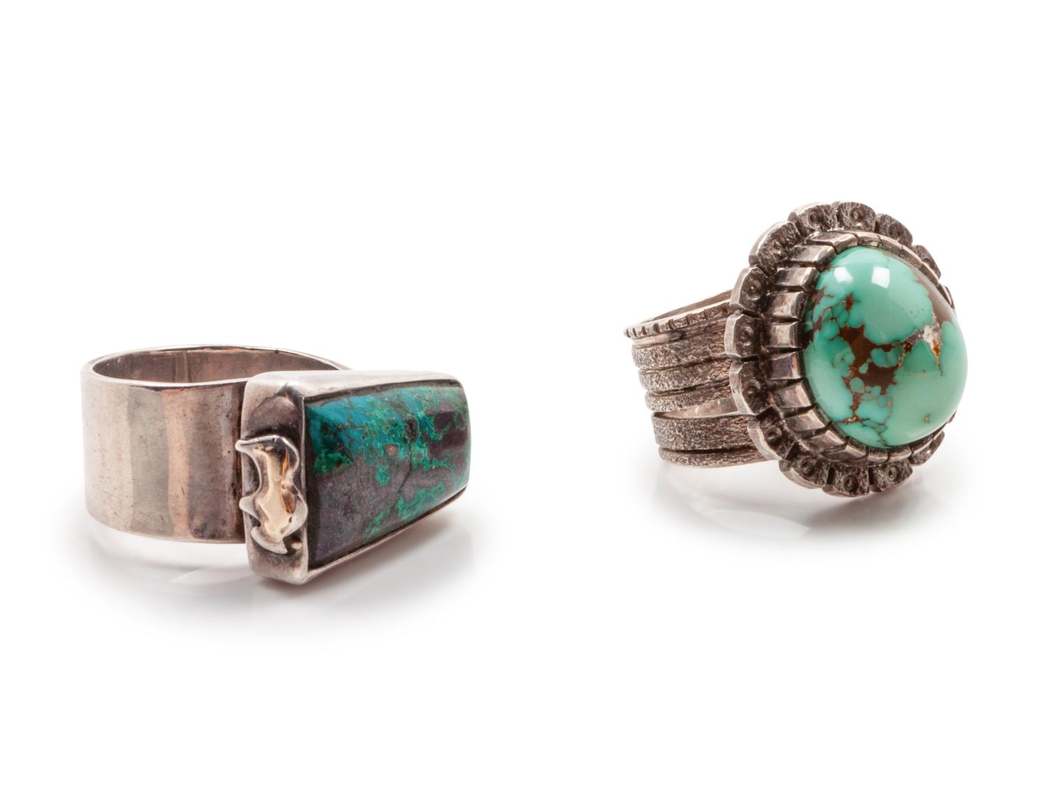 Two Silver and Turquoise Rings
