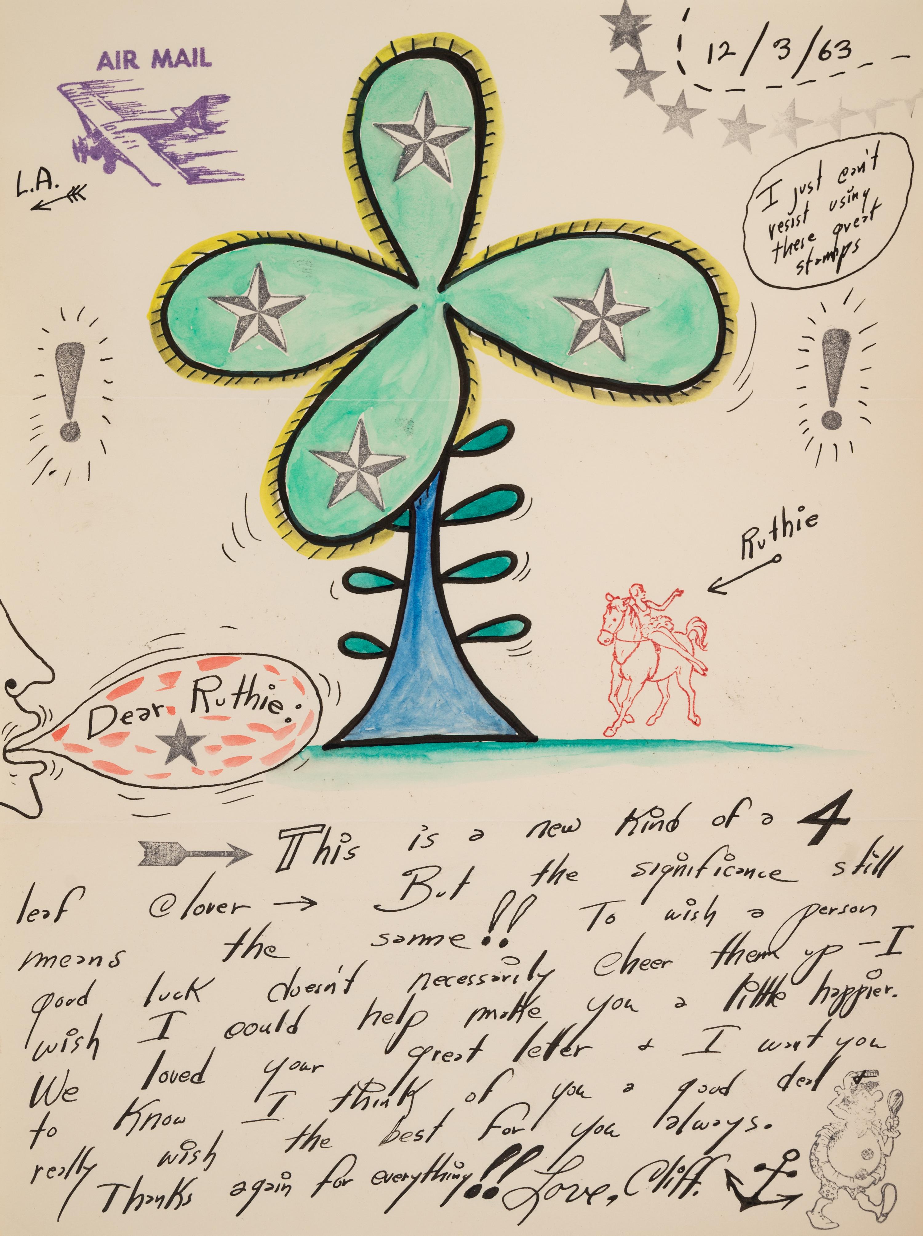 Dear Ruthie... , 1963 (two page letter drawing to the Artist's maternal aunt Ruth Marchant)