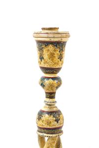 A Pair of Kashmiri Papier-Mache and Lacquer Candlesticks Height 19 1/2 inches. — LATE 19TH CENTURY
