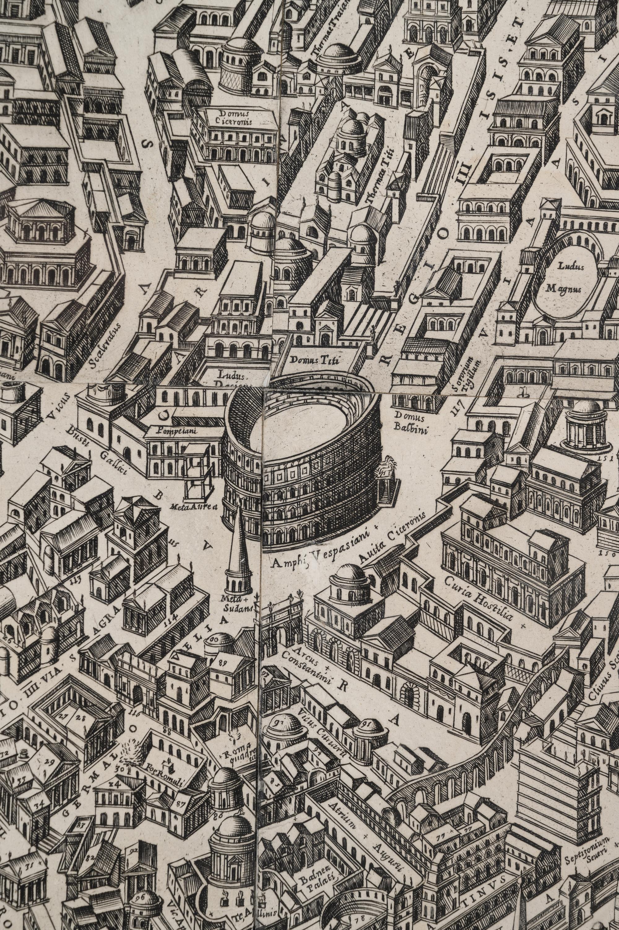 [ROME] -- DU PÉRAC, Etienne (ca 1525-1604). Urbis Romae Sciographia ex Antiquis Monumentis Accuratiss Delineata Descrizione . Rome: Giovanni Giacomo de Rossi, ca 1730.