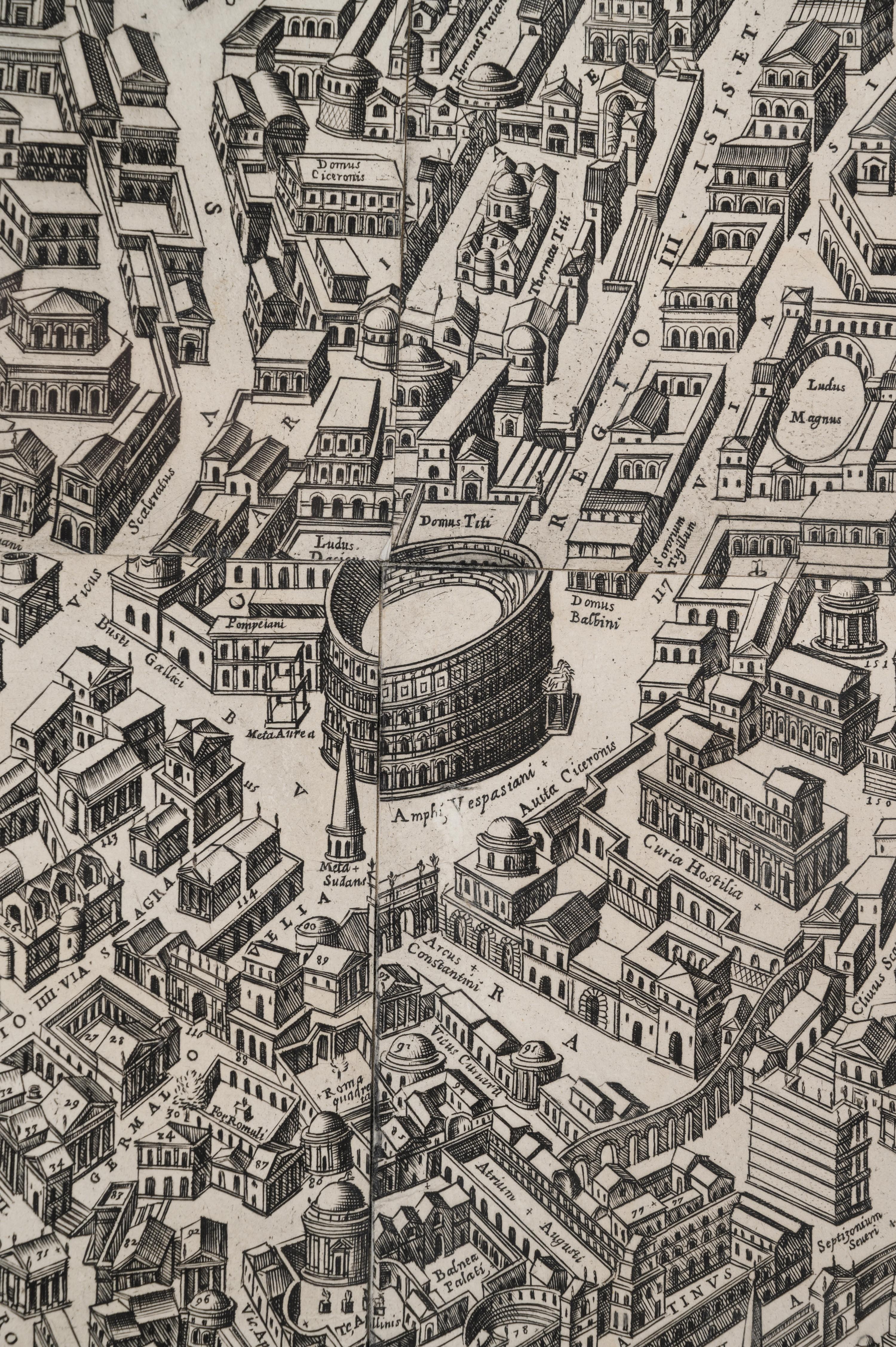 [ROME] -- DU PÉRAC, Etienne (ca 1525-1604). Urbis Romae Sciographia ex Antiquis Monumentis Accuratiss Delineata Descrizione . Rome: Giovanni Giacomo de Rossi, ca 1730.
