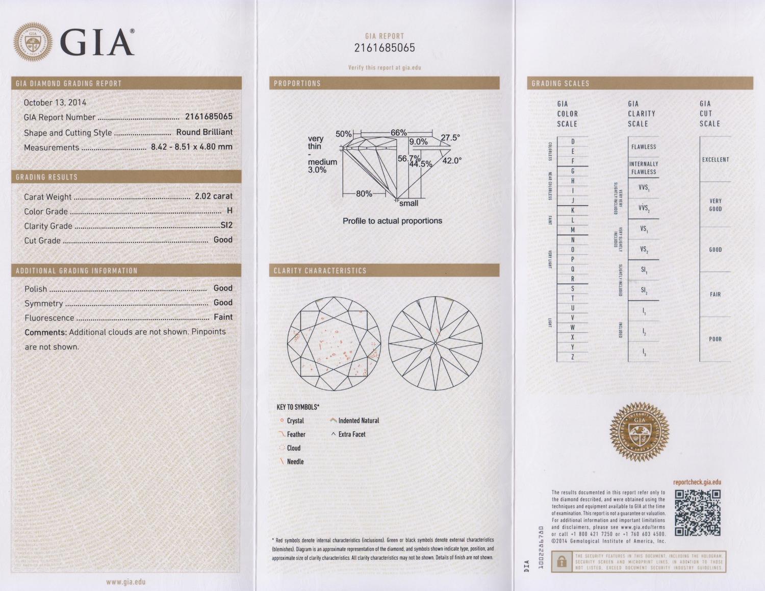A 2.02 Carat Round Brilliant Cut Diamond,