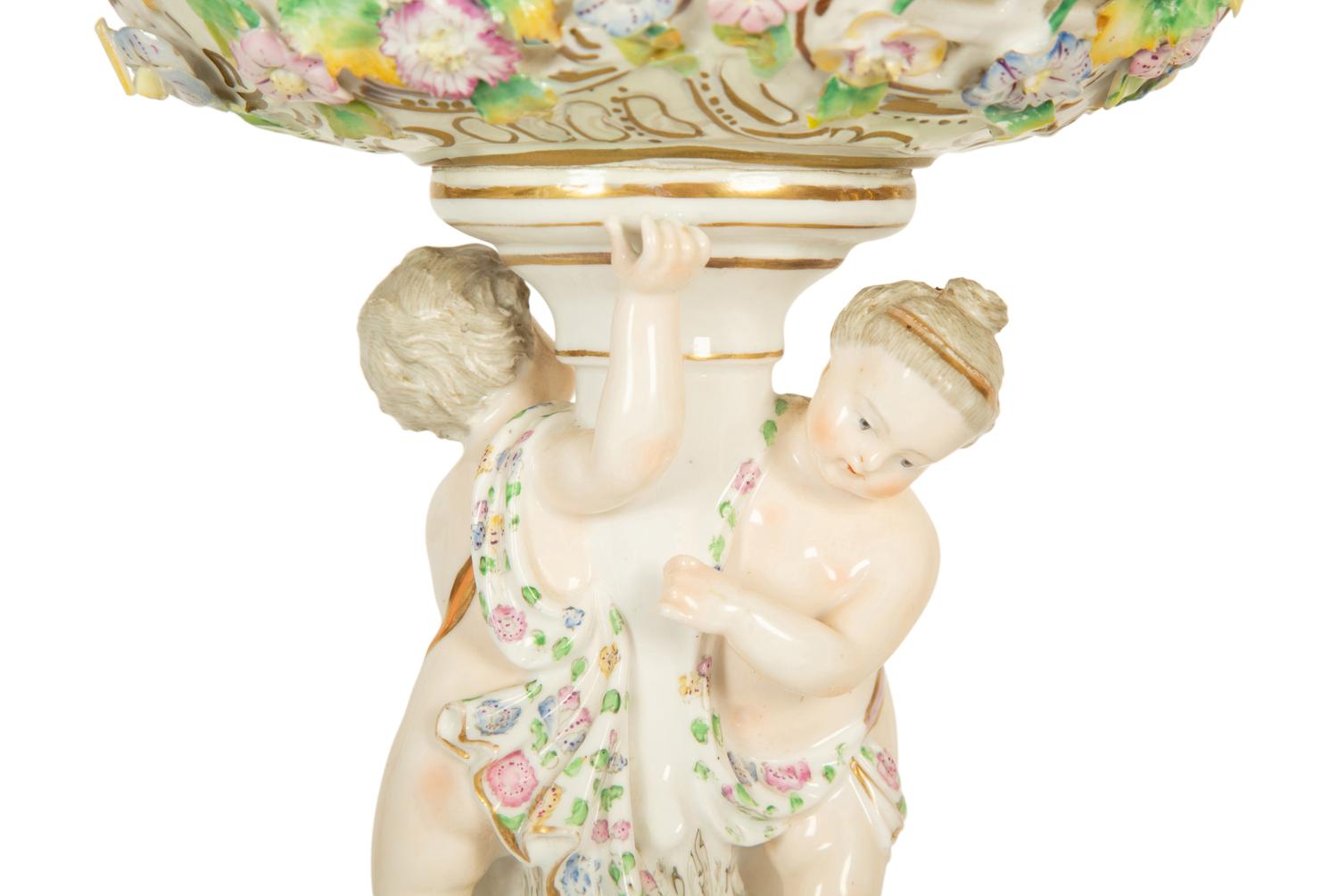 A German Porcelain Centerpiece With Oval Basket — 19th Century