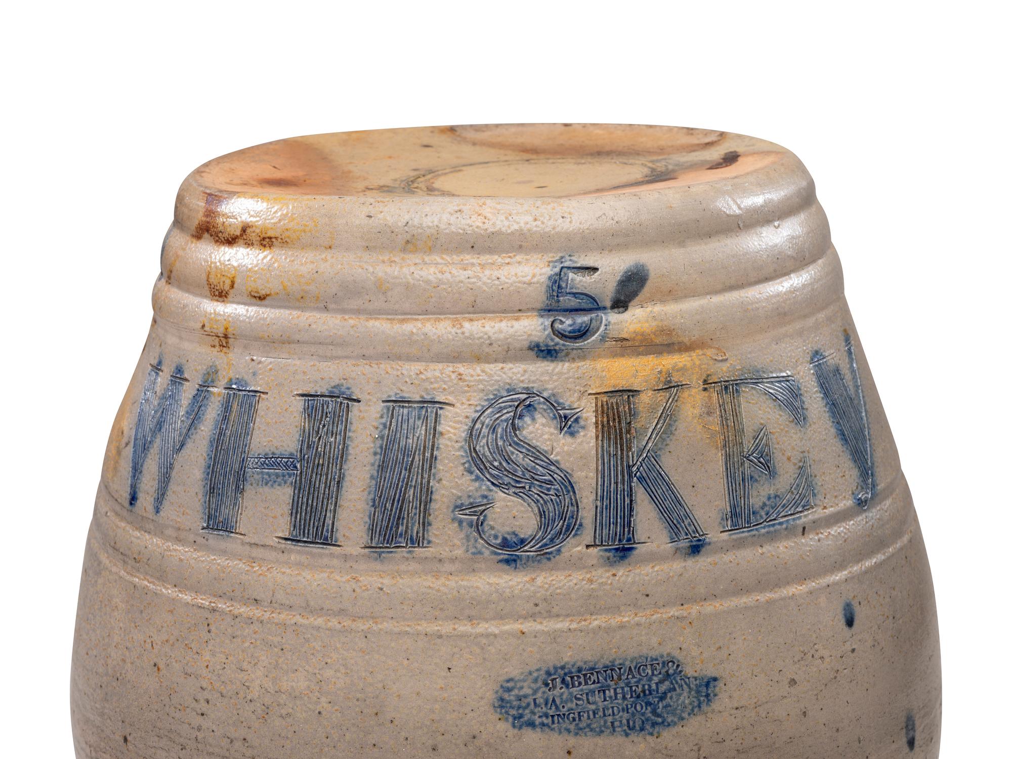 A Bennage & Sutherland Five-Gallon Incised 'Whiskey' Keg