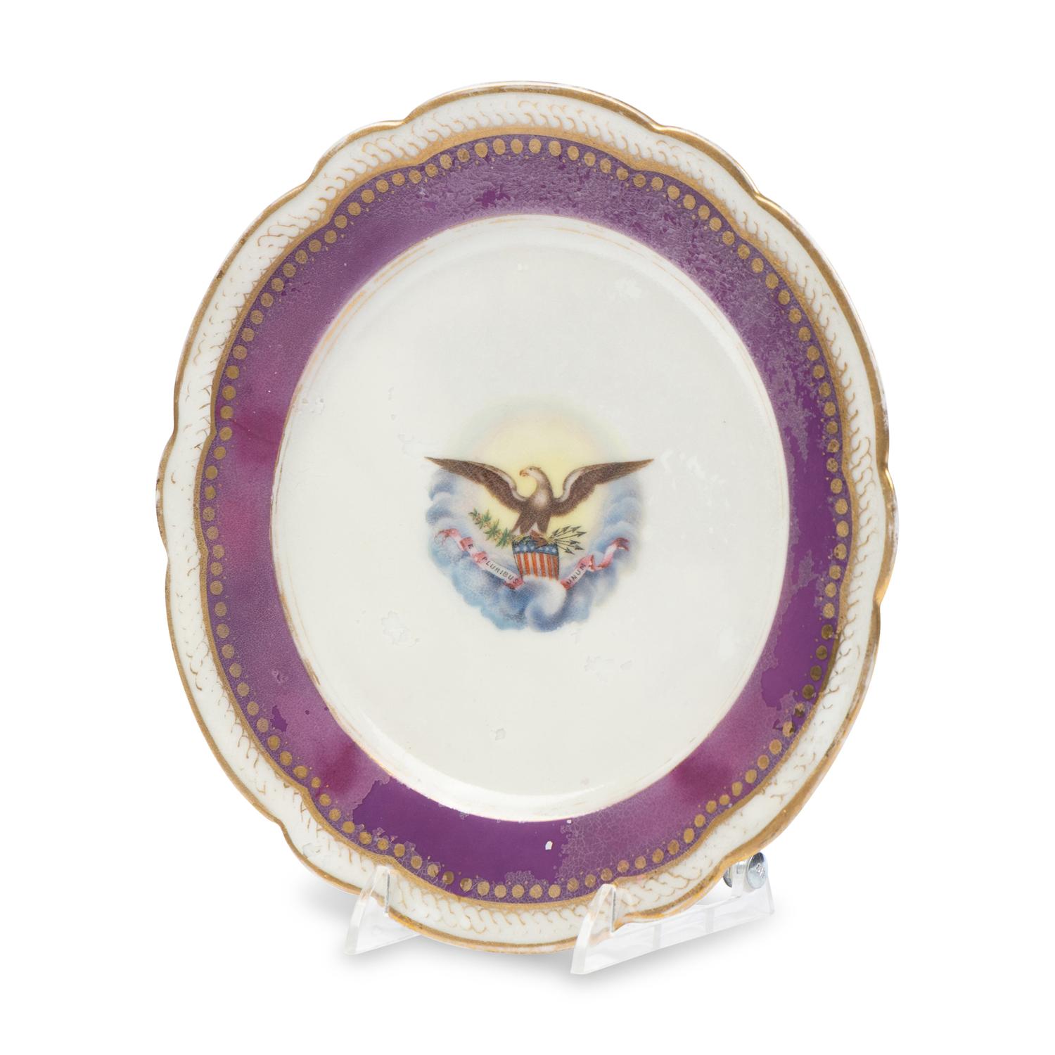 [LINCOLN WHITE HOUSE]. A French Limoges porcelain dinner plate from the solferino china dinner service used in the Lincoln White House. Limoges, France: Haviland & Co., 1861.