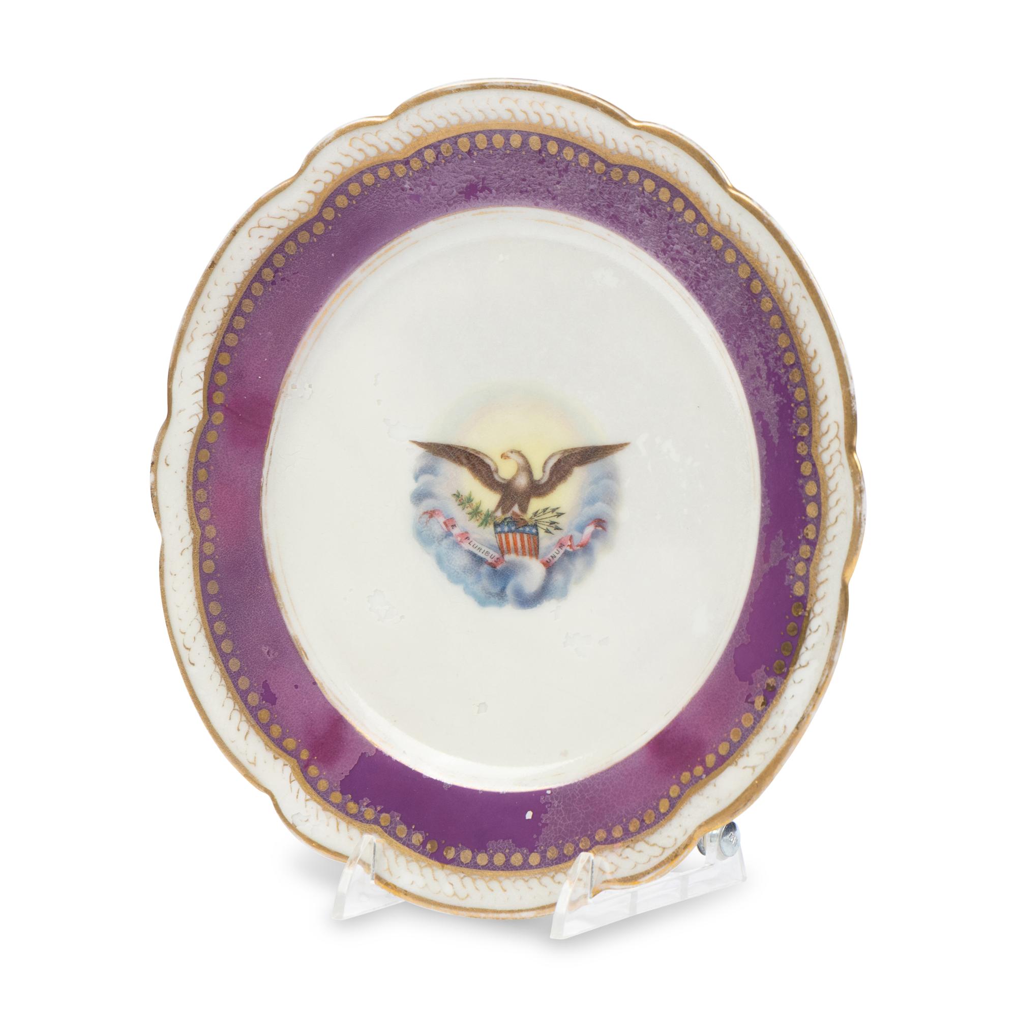 [LINCOLN WHITE HOUSE]. A French Limoges porcelain dinner plate from the solferino china dinner service used in the Lincoln White House. Limoges, France: Haviland & Co., 1861.
