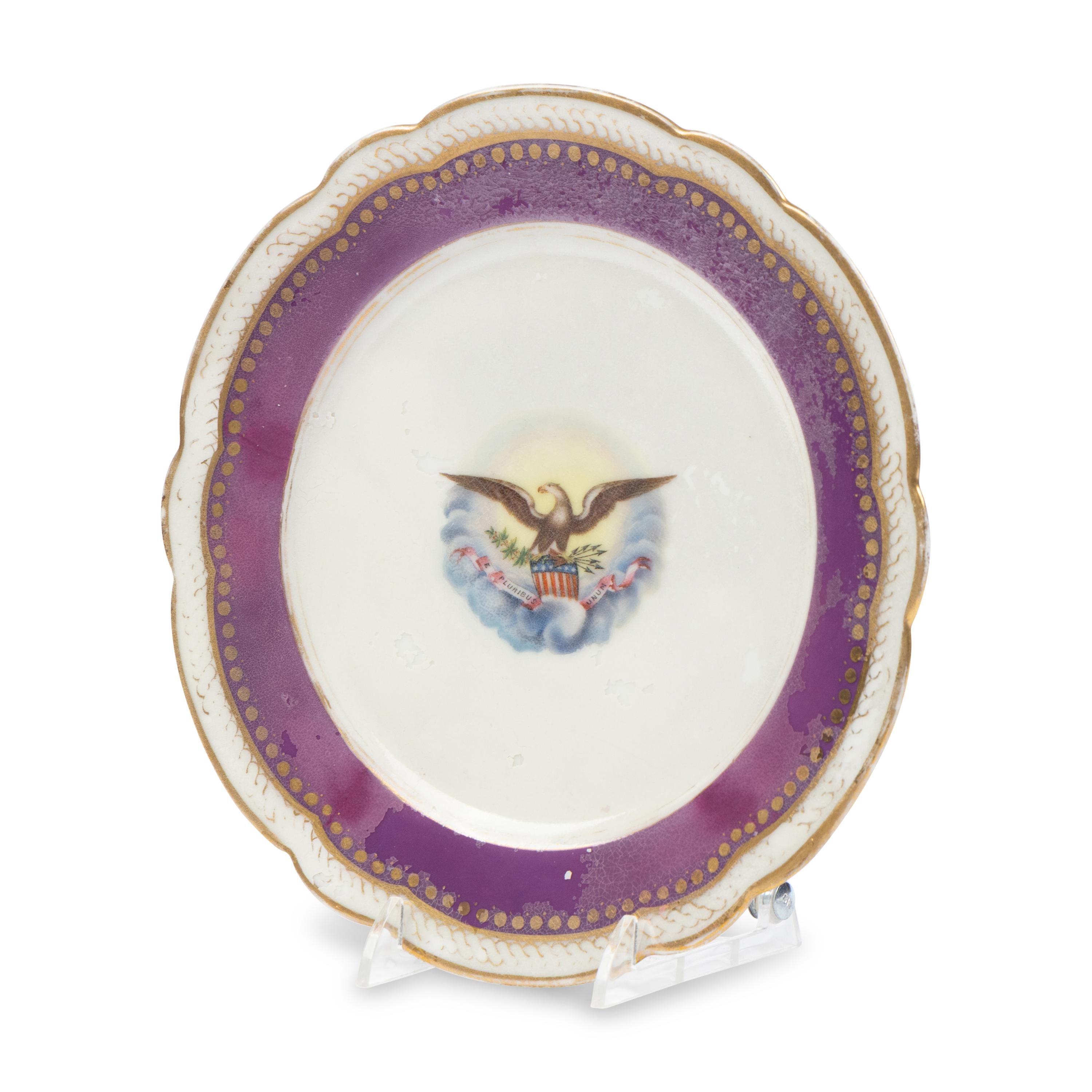 [LINCOLN WHITE HOUSE]. A French Limoges porcelain dinner plate from the solferino china dinner service used in the Lincoln White House. Limoges, France: Haviland & Co., 1861.