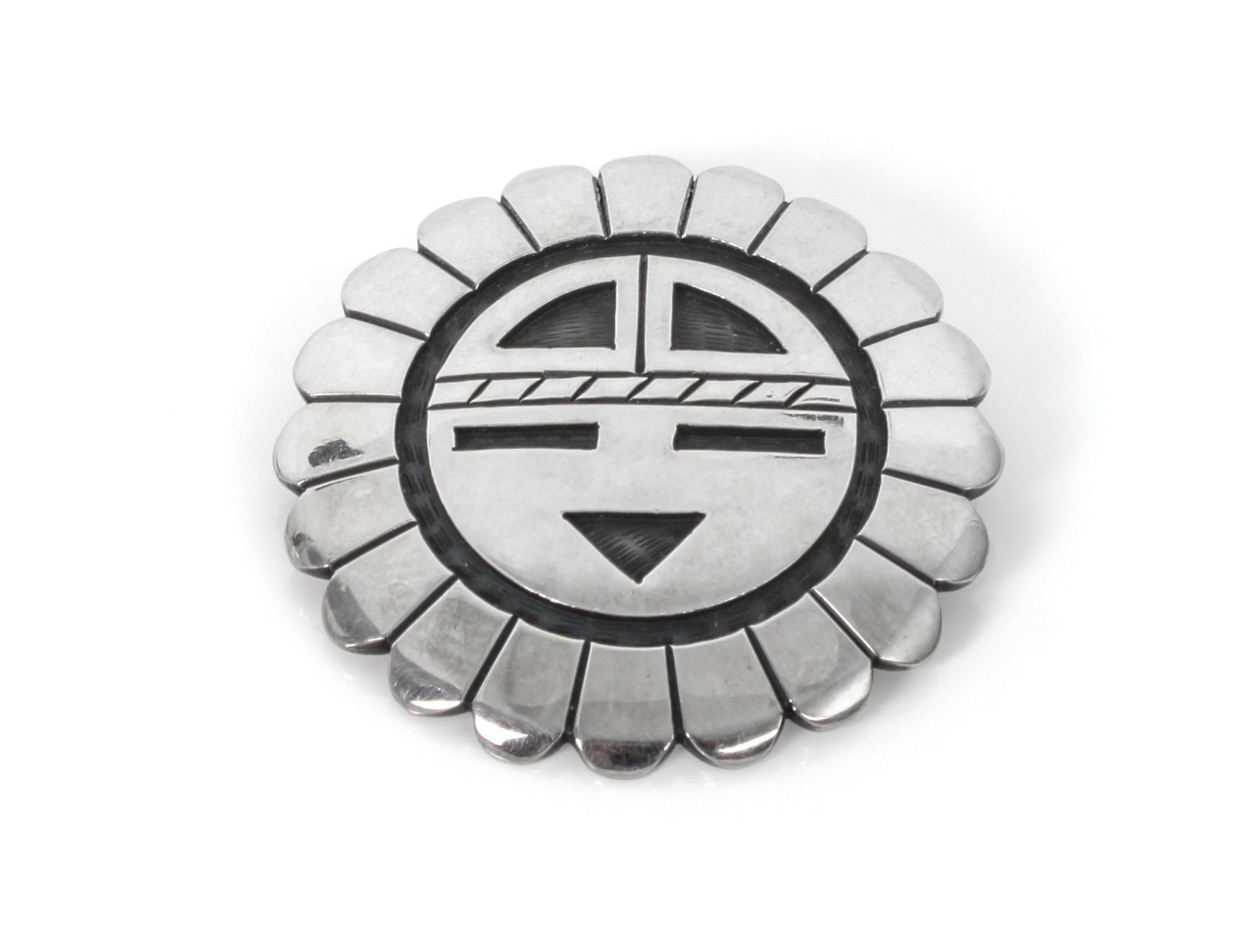A Hopi Overlay Circular Brooch, Ted Wadsworth Diameter 1 3/4 inches.
