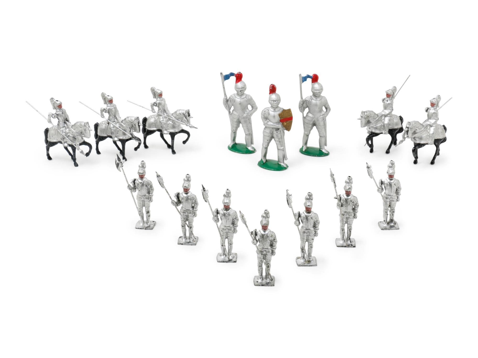 A Group of English Painted Metal Armored Toy Soldiers