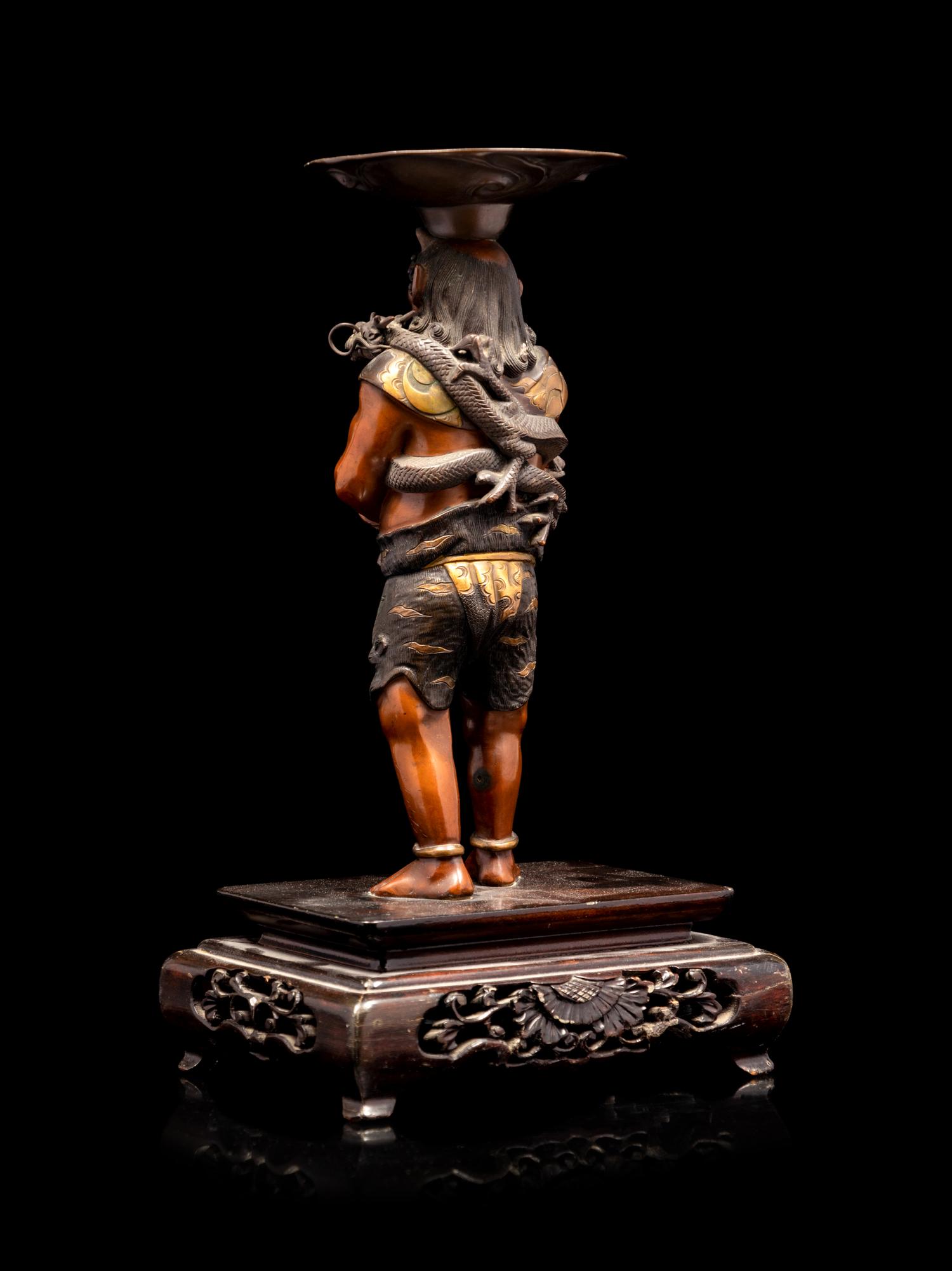 A Patinated and Gilt Bronze Figure of Oni