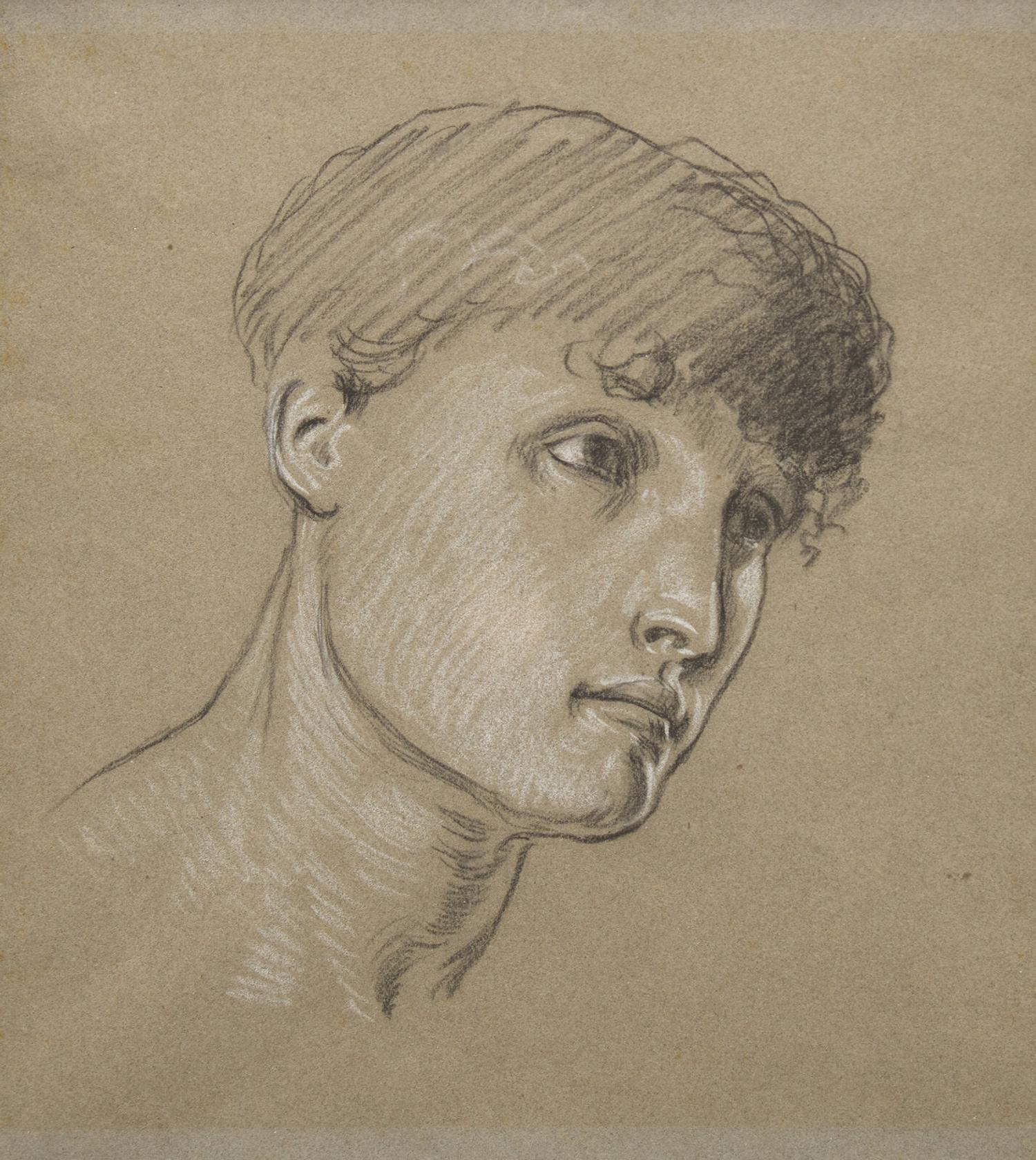 Elihu Vedder (American, 1836–1923) — Study for "Return from Calvary - the Ninth Hour from Crucifixion," c. 1867; together with Sketch of a Boy's Head (Two Works)