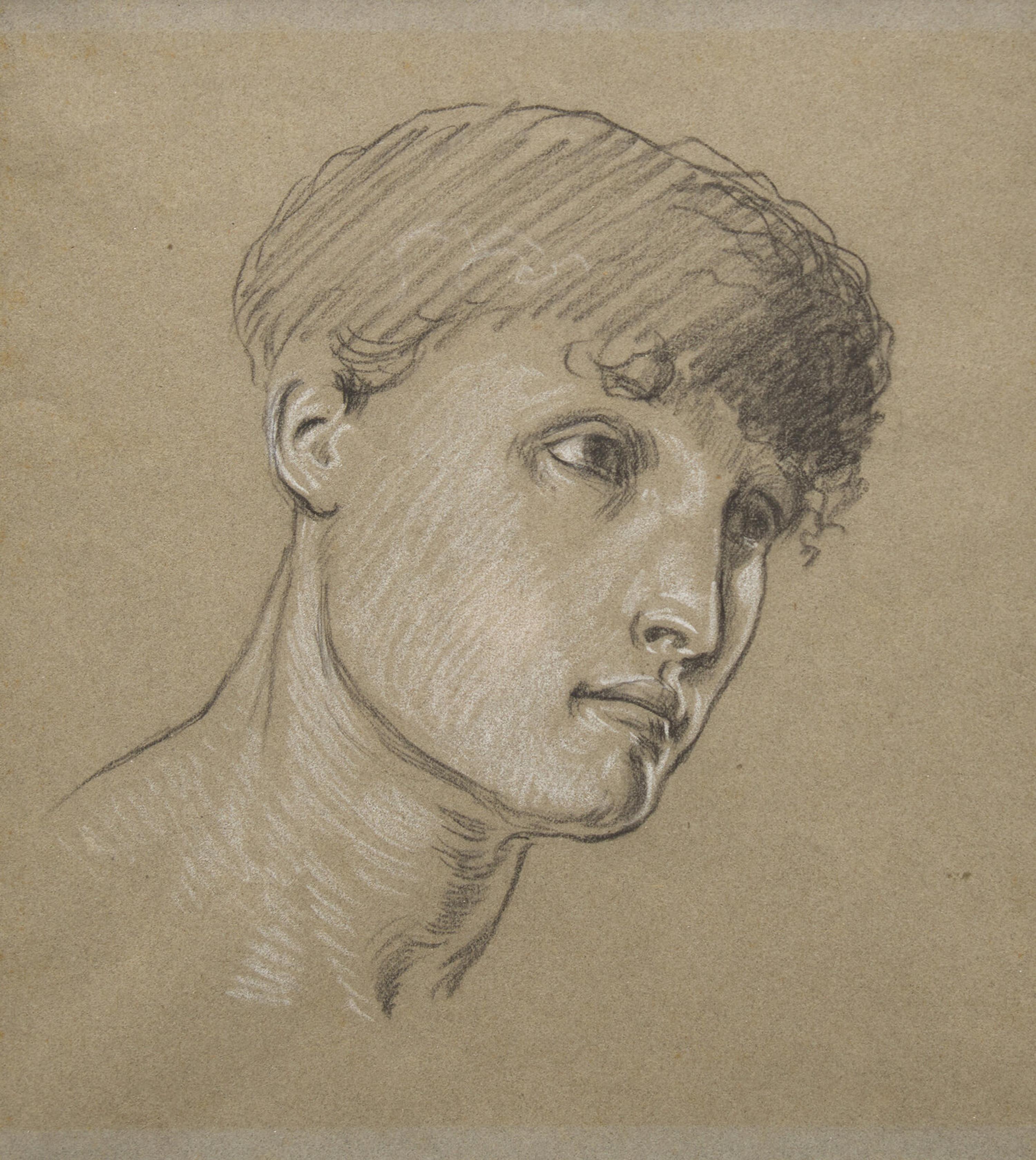 Elihu Vedder (American, 1836–1923) — Study for "Return from Calvary - the Ninth Hour from Crucifixion," c. 1867; together with Sketch of a Boy's Head (Two Works)