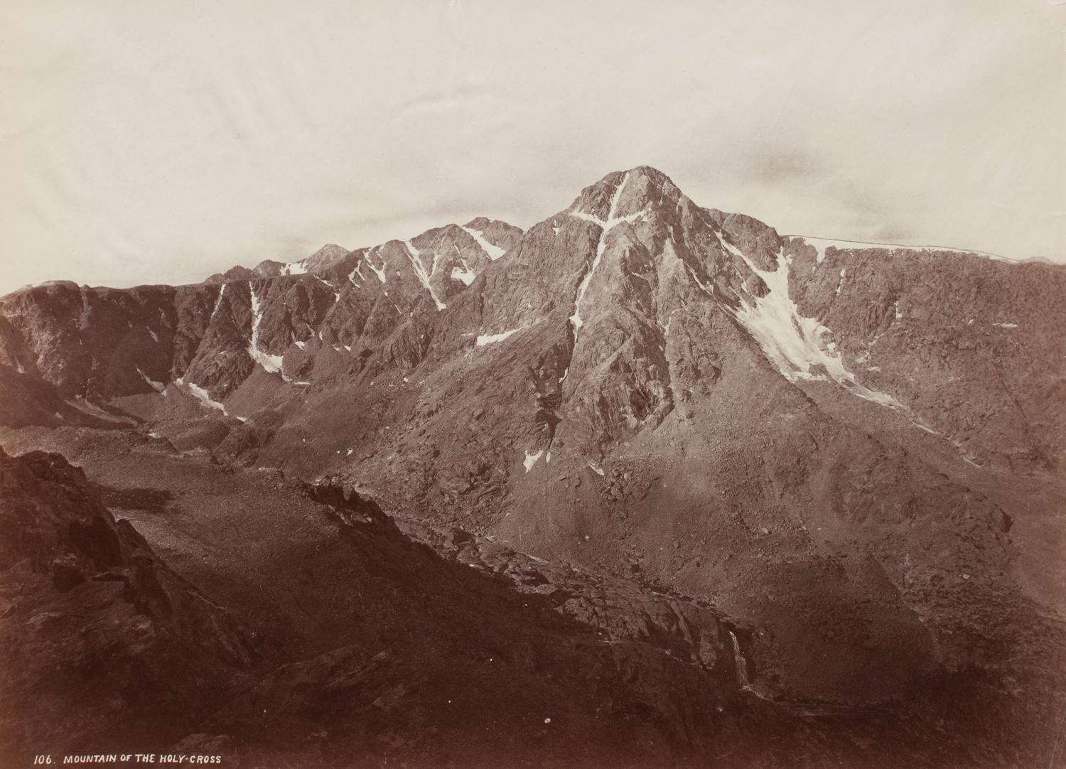 A group of four photographs (106. Mountain of the Holy Cross ; 4613. Green River Butte ; 4411. Birdseye View Black Canon of the Gunnison ; 3261. Animas Canon )