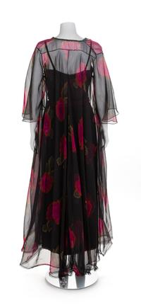Beaded Flower Chiffon Long Dress with Matching Kimono and Belt, 1970-80s