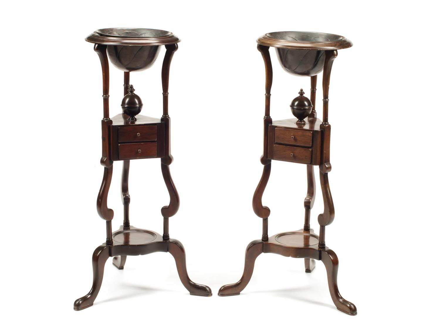 A Pair of Georgian Style Walnut Jug and Bowl Stands
