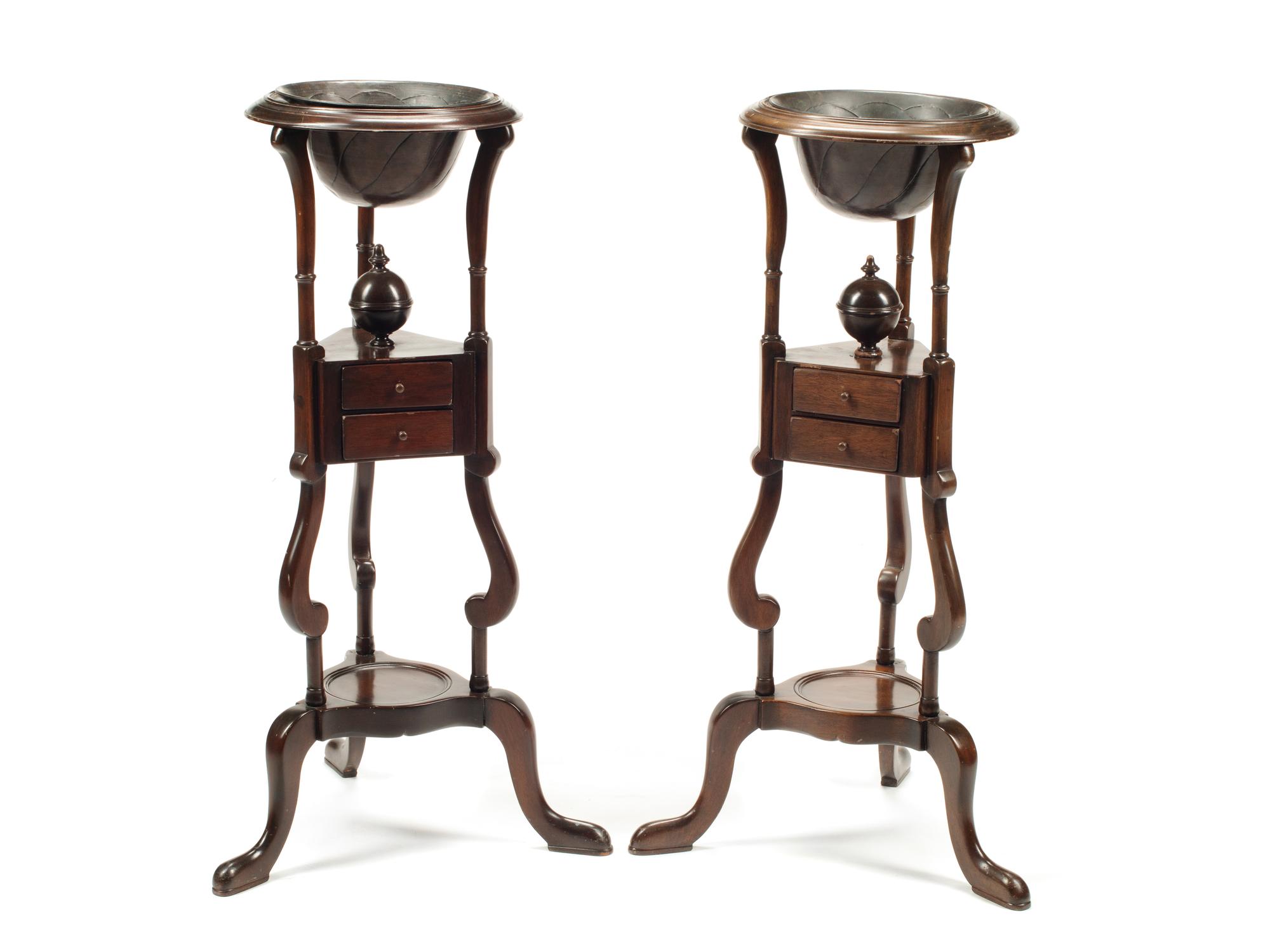 A Pair of Georgian Style Walnut Jug and Bowl Stands