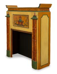 A Chinoiserie-Decorated Carved and Polychrome Painted Chimneypiece