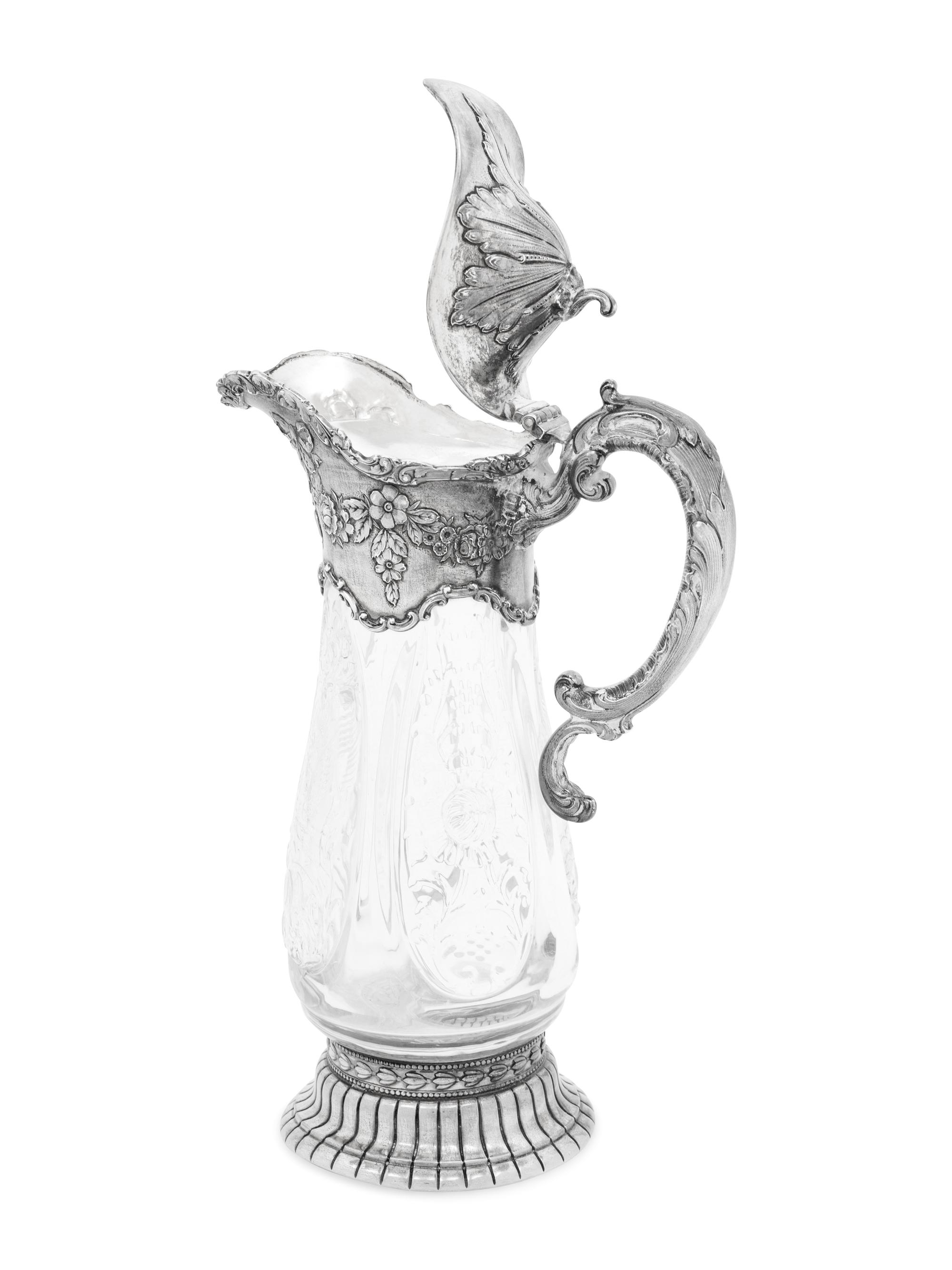 An American Silver Mounted Cut Glass Claret Jug