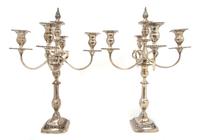 A Pair of American Sterling Silver Four-Light Candelabra, International, Height overall 20 3/4 inches.