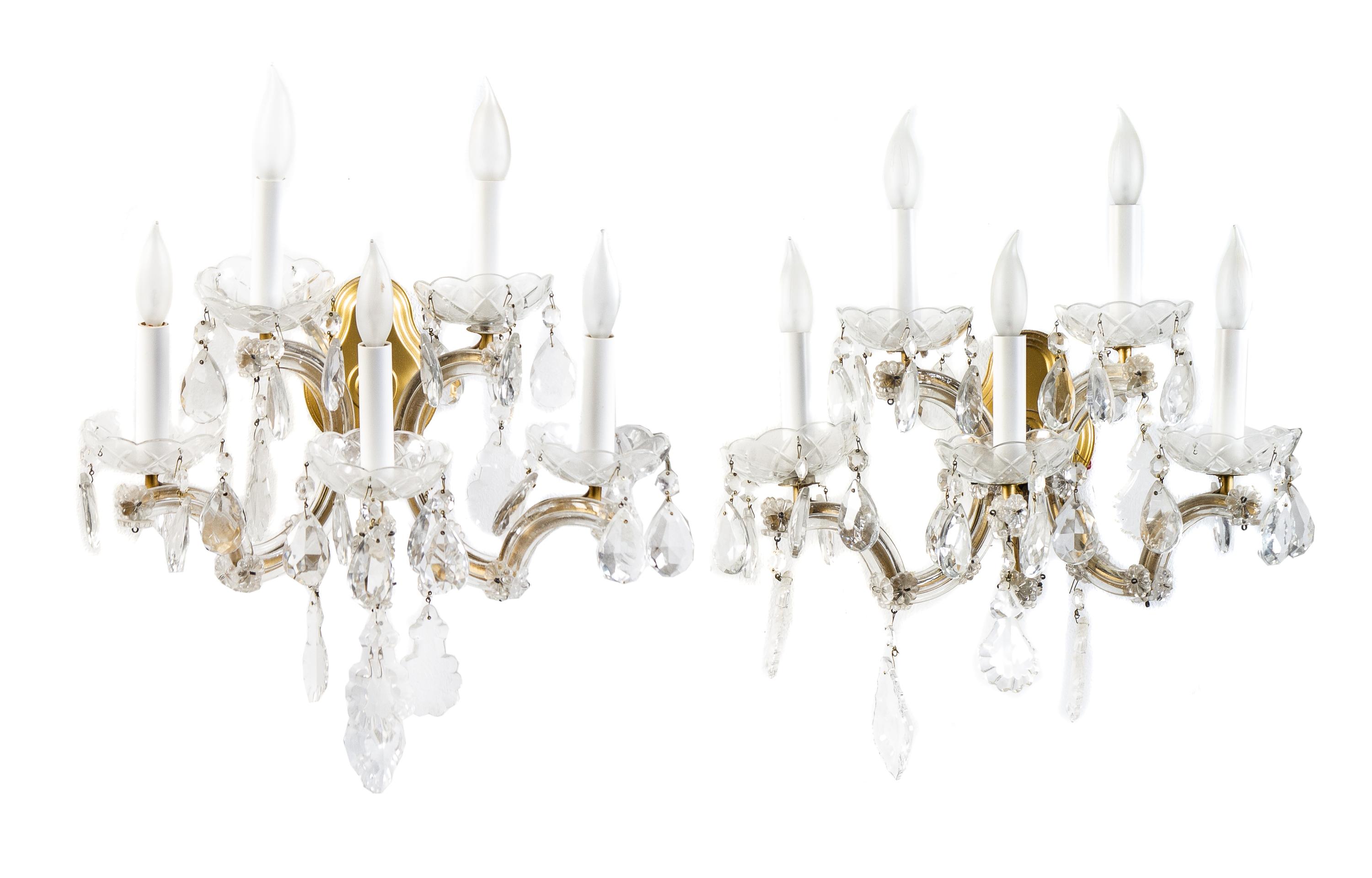 A Pair of Cased Glass Five-Light Sconces Height 20 inches. — 20TH CENTURY