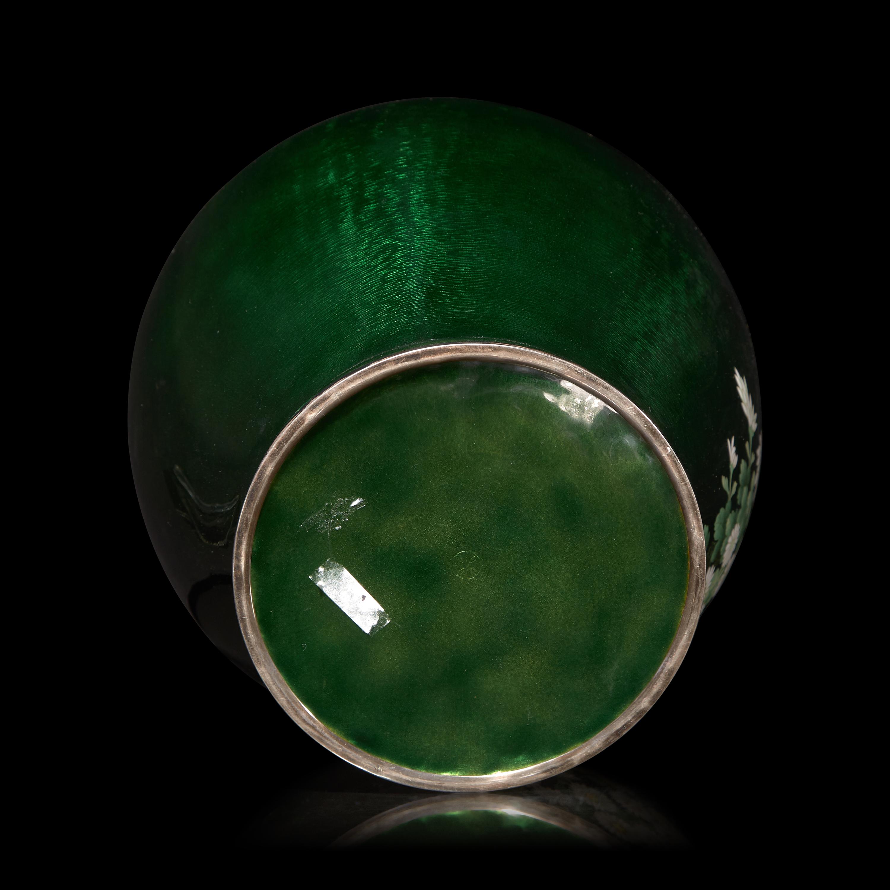 A Japanese Green Ground Cloisonné Vase, Ando Jubei Studio