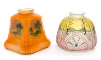 Two American Reverse Painted Shades Height of taller 5 1/4 inches.