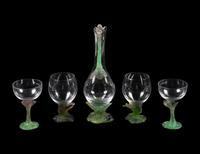 A Set of Daum Nature Pâte-de-Verre Glasses and an Ewer