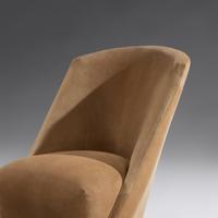 Pair of Art Deco Sueded Pig Skin and Zebra Wood Slipper Chairs
