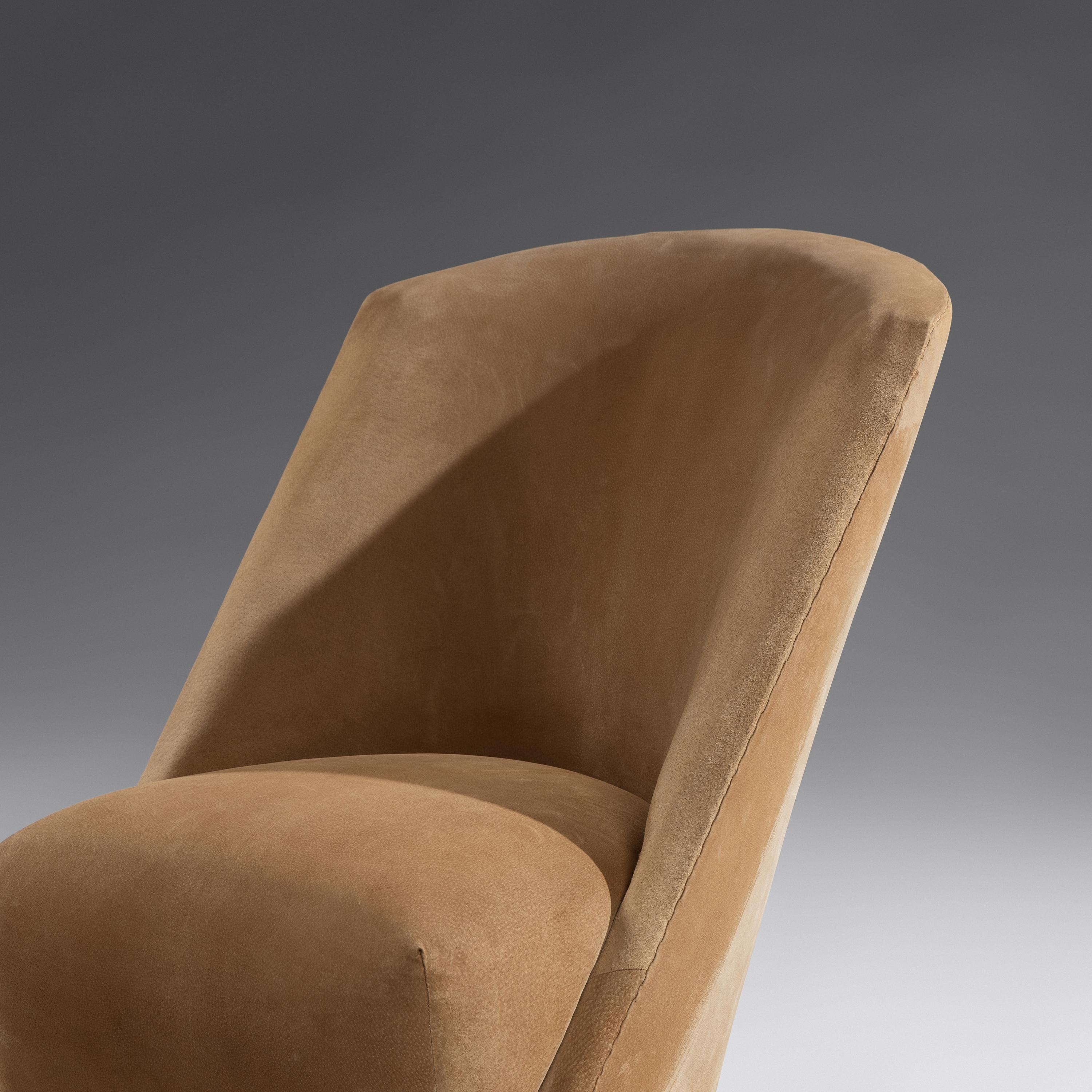 Pair of Art Deco Sueded Pig Skin and Zebra Wood Slipper Chairs