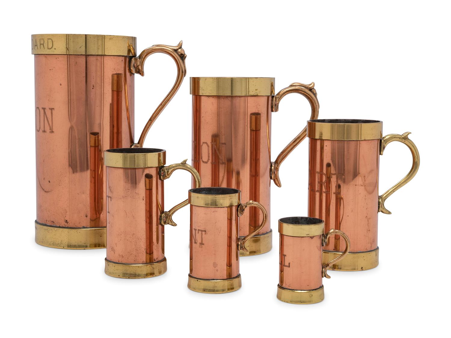 A Set of Six American Copper and Brass Liquid Measures