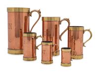 A Set of Six American Copper and Brass Liquid Measures