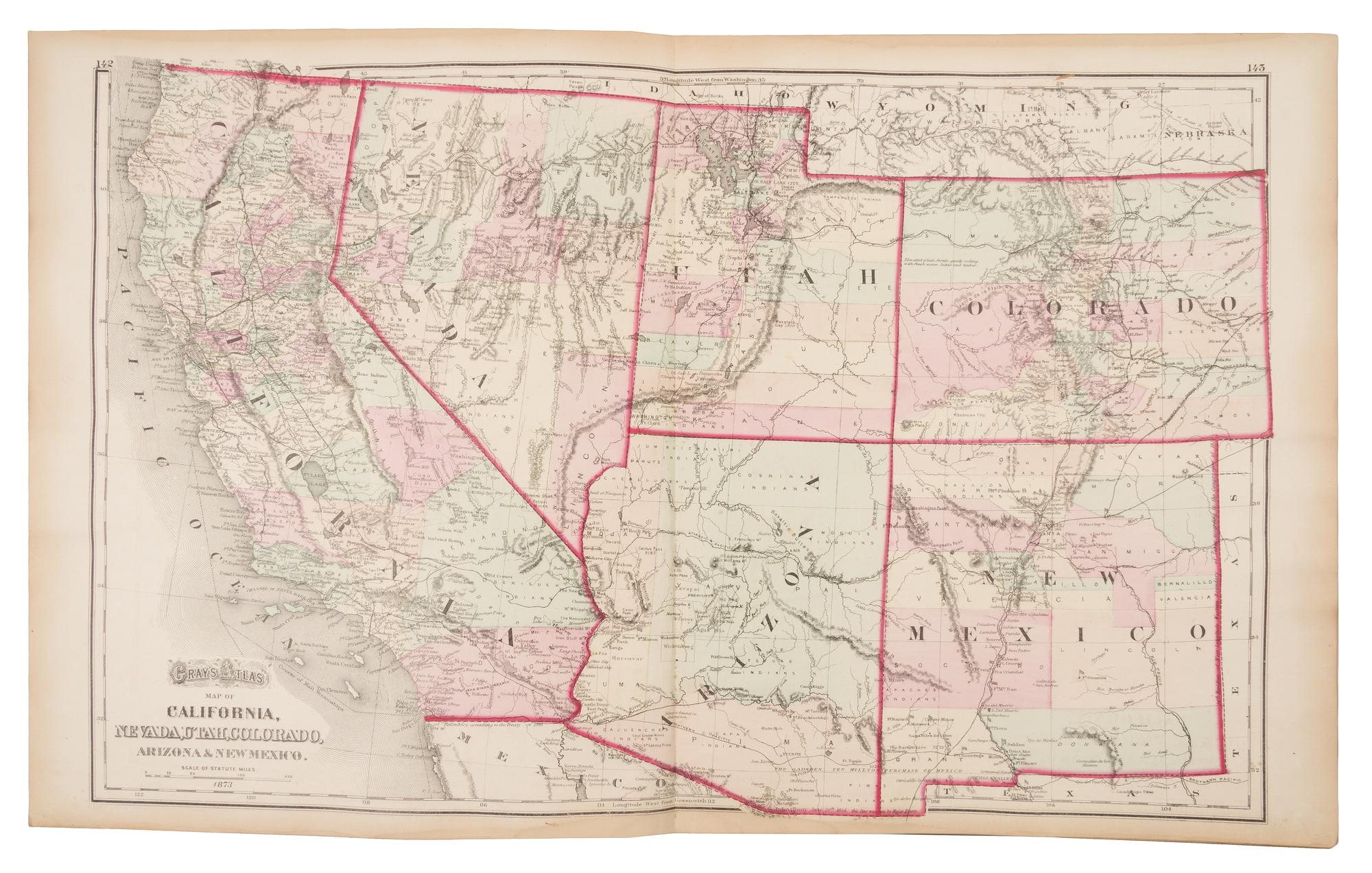 [ATLASES] GRAY, O.W. Gray's Atlas of the United States, with General Maps of the World... Philadelphia: Stedman, Lyon, 1873.
