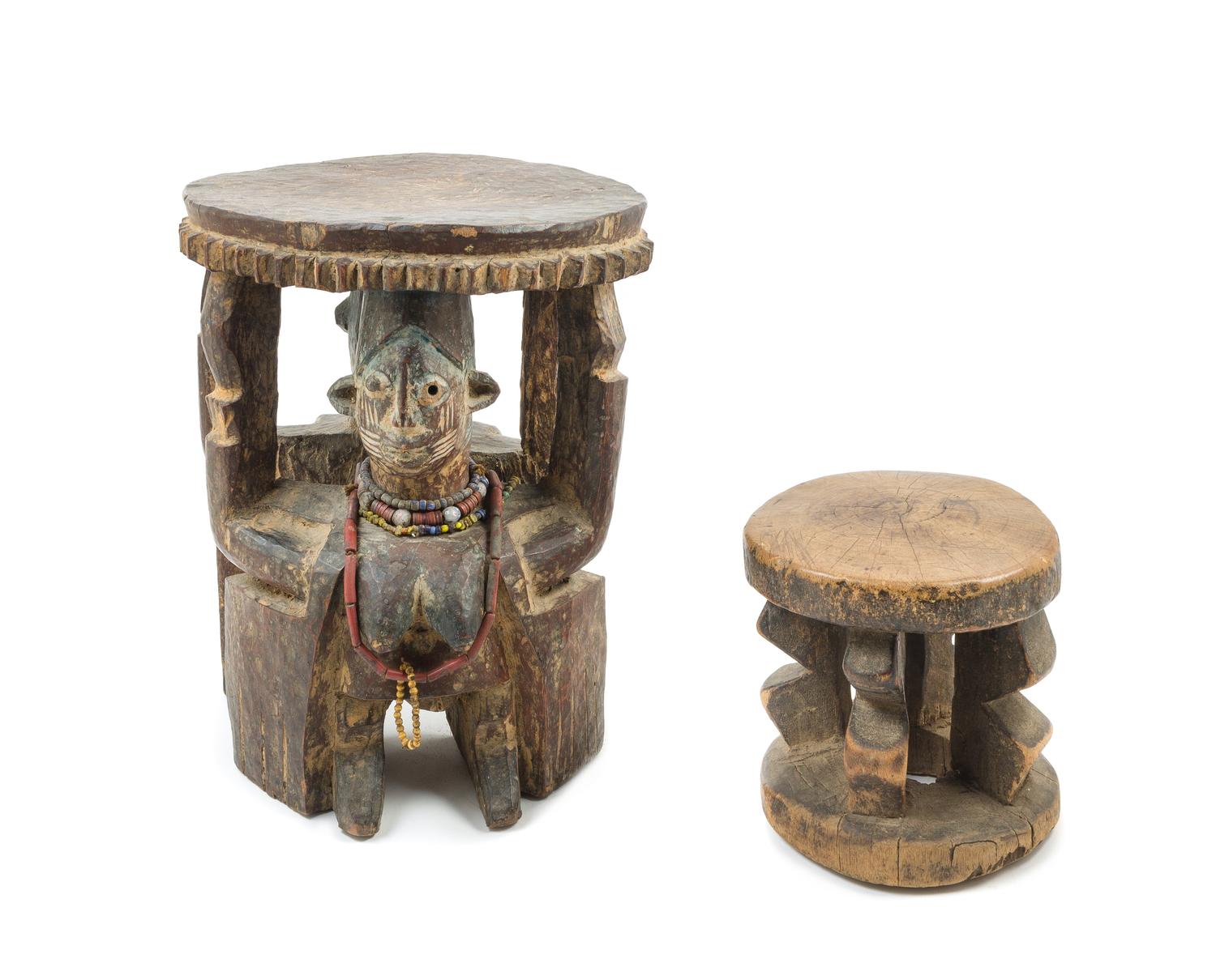 Two Wood Stools Height of taller example 14 inches. — 20TH CENTURY