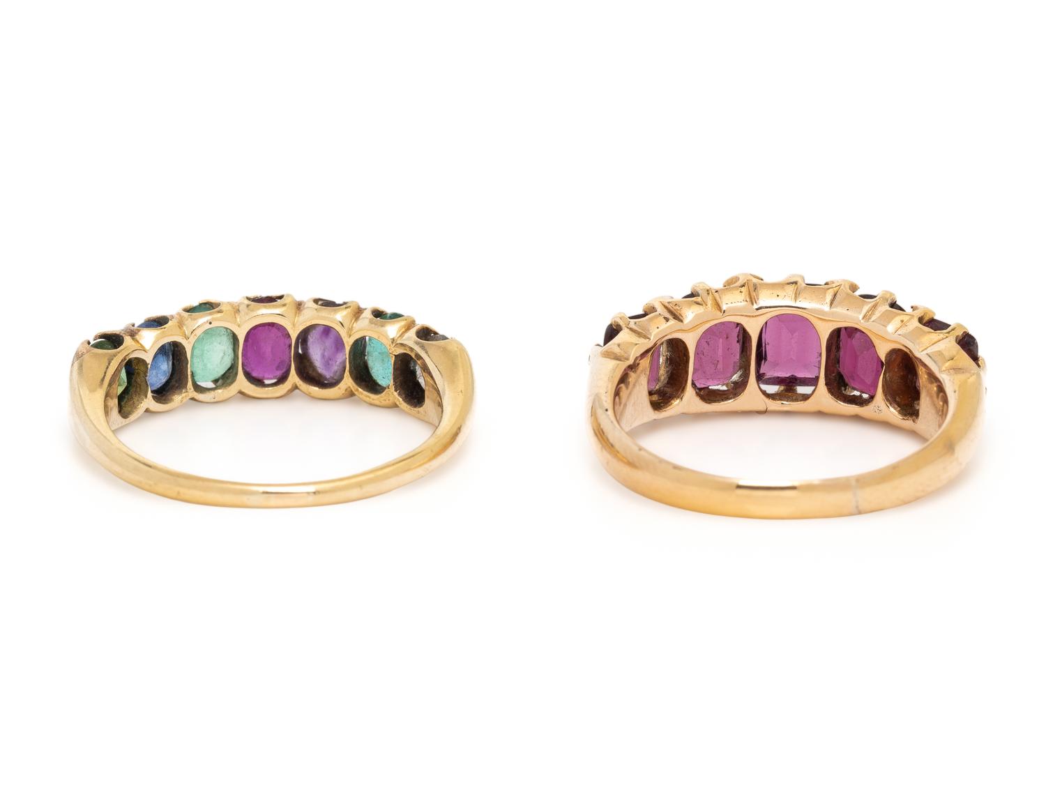ANTIQUE, TWO YELLOW GOLD AND MULTIGEM RINGS