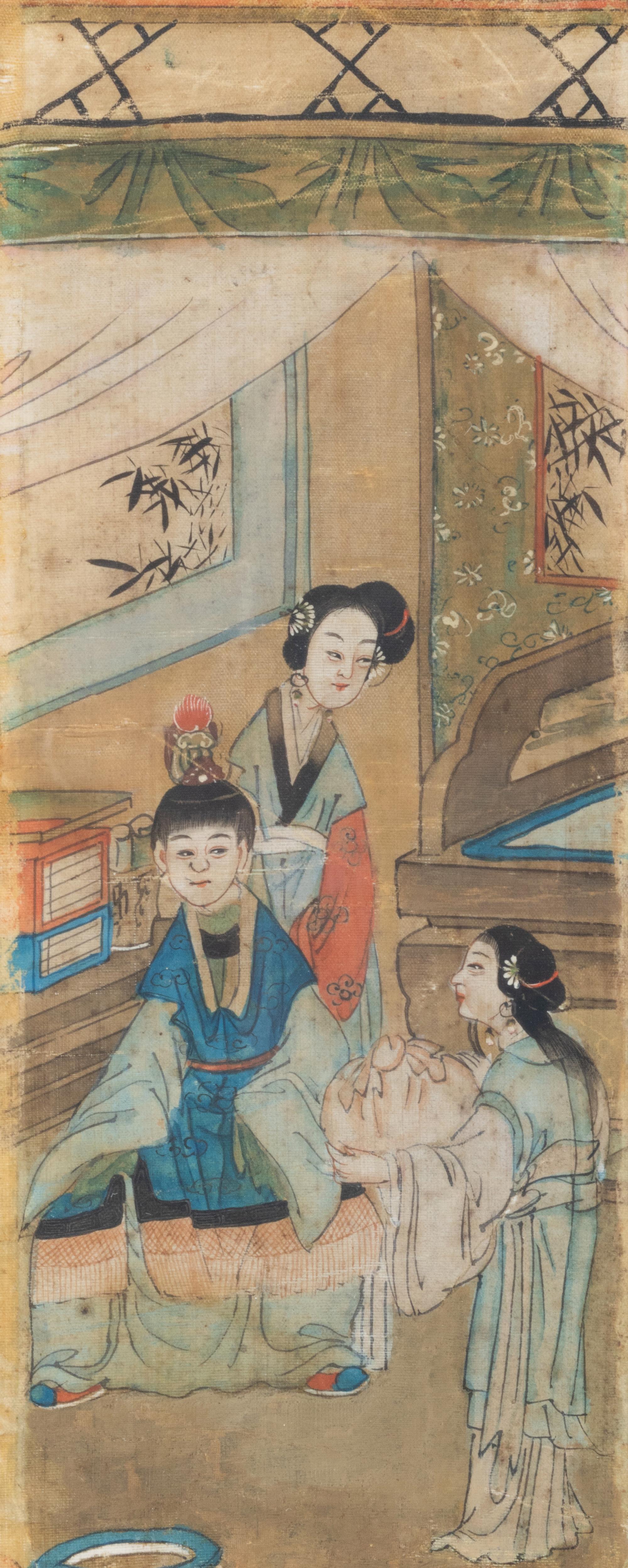 A Set of Three Chinese Silk Paintings