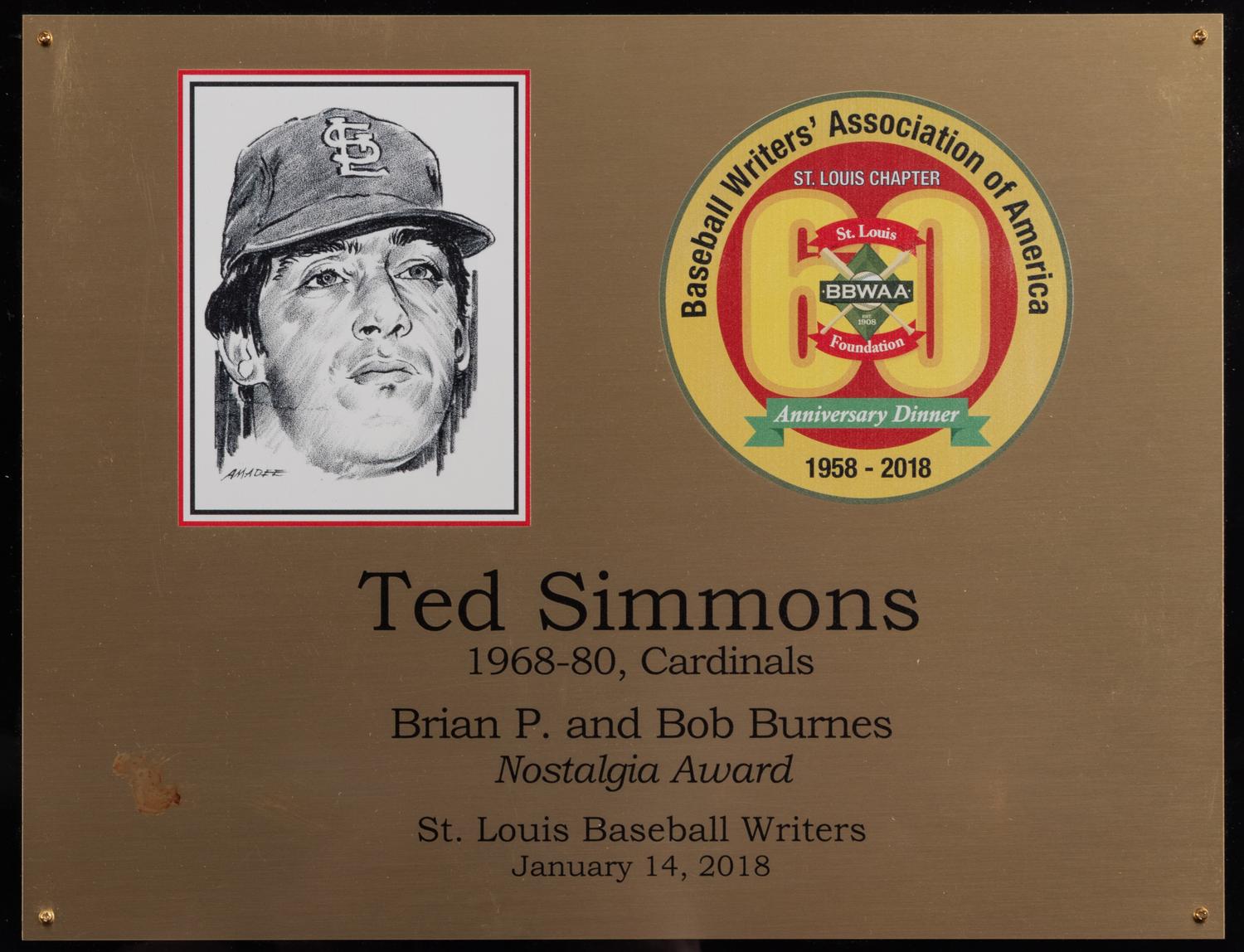 A Group of 14 Awards and Plaques from The Collection of Baseball Hall of Famer Ted Simmons,