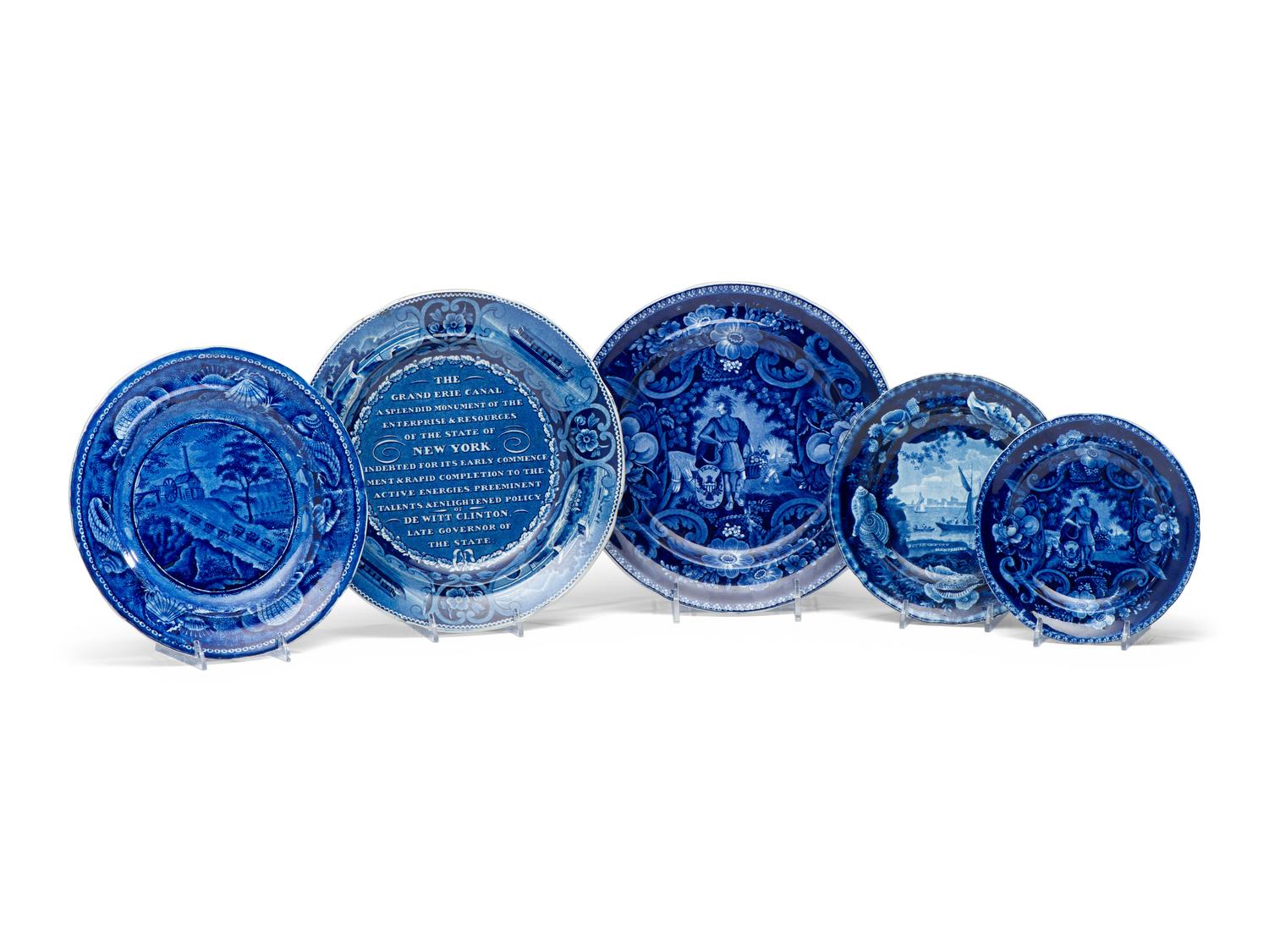 Five Historic Blue Staffordshire Plates