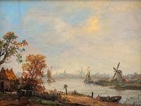 Landscape and Riverscape with Windmills (a pair of works)