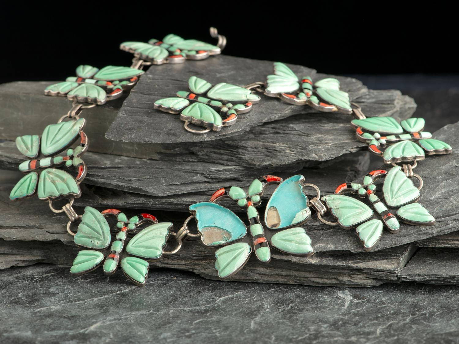 Sterling Silver and Mosaic Inlay Butterfly Necklace