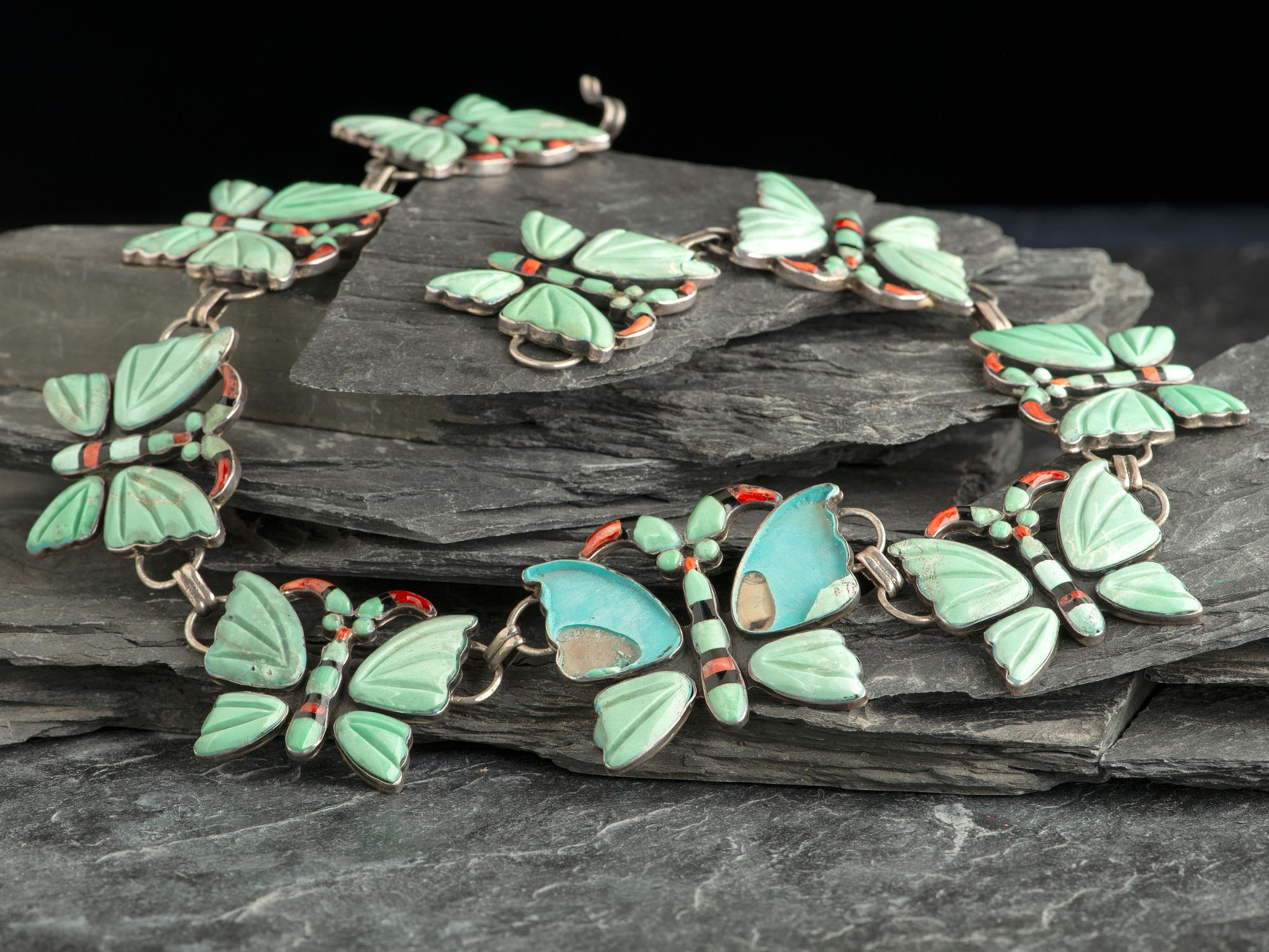 Sterling Silver and Mosaic Inlay Butterfly Necklace