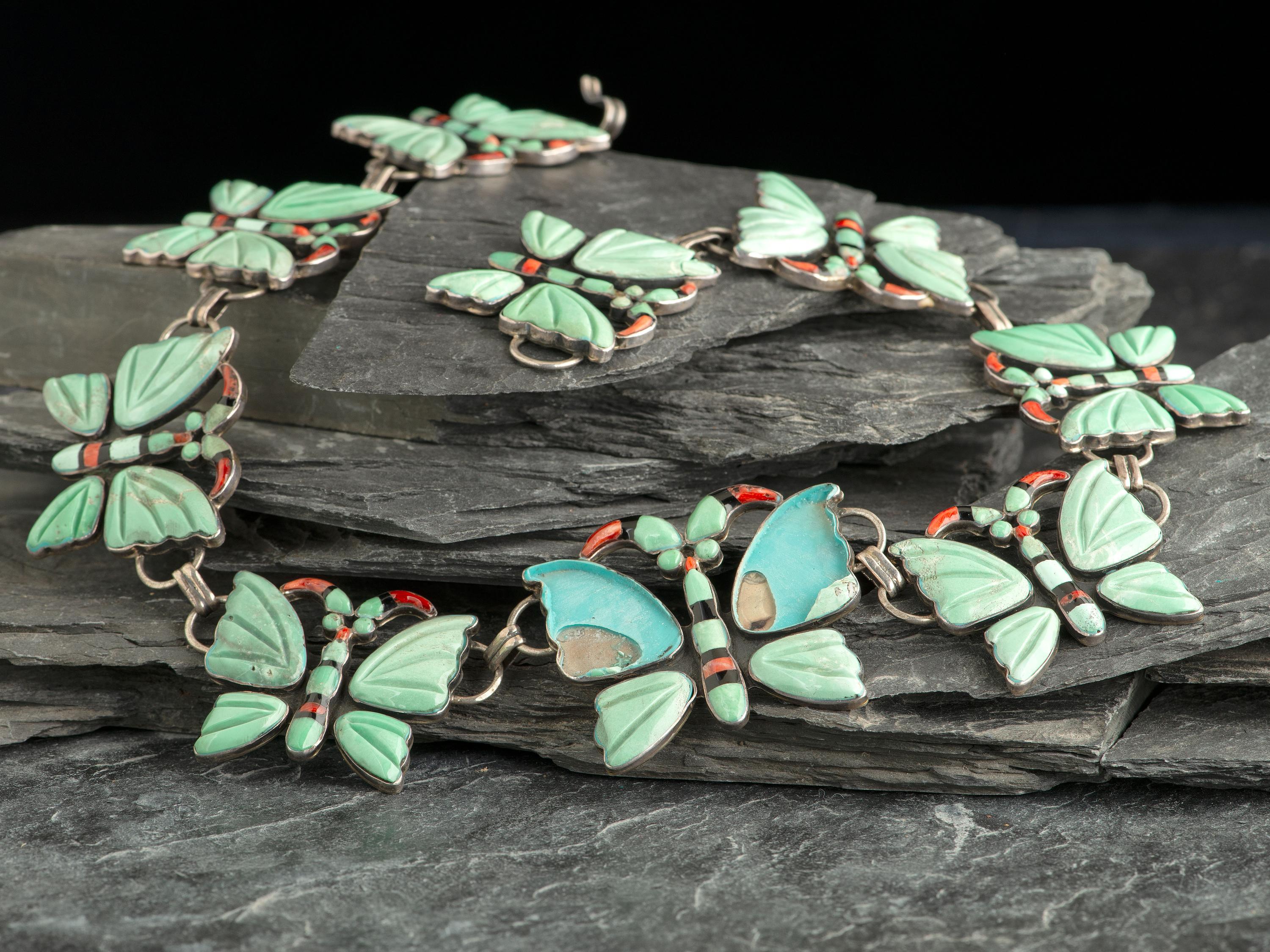 Sterling Silver and Mosaic Inlay Butterfly Necklace