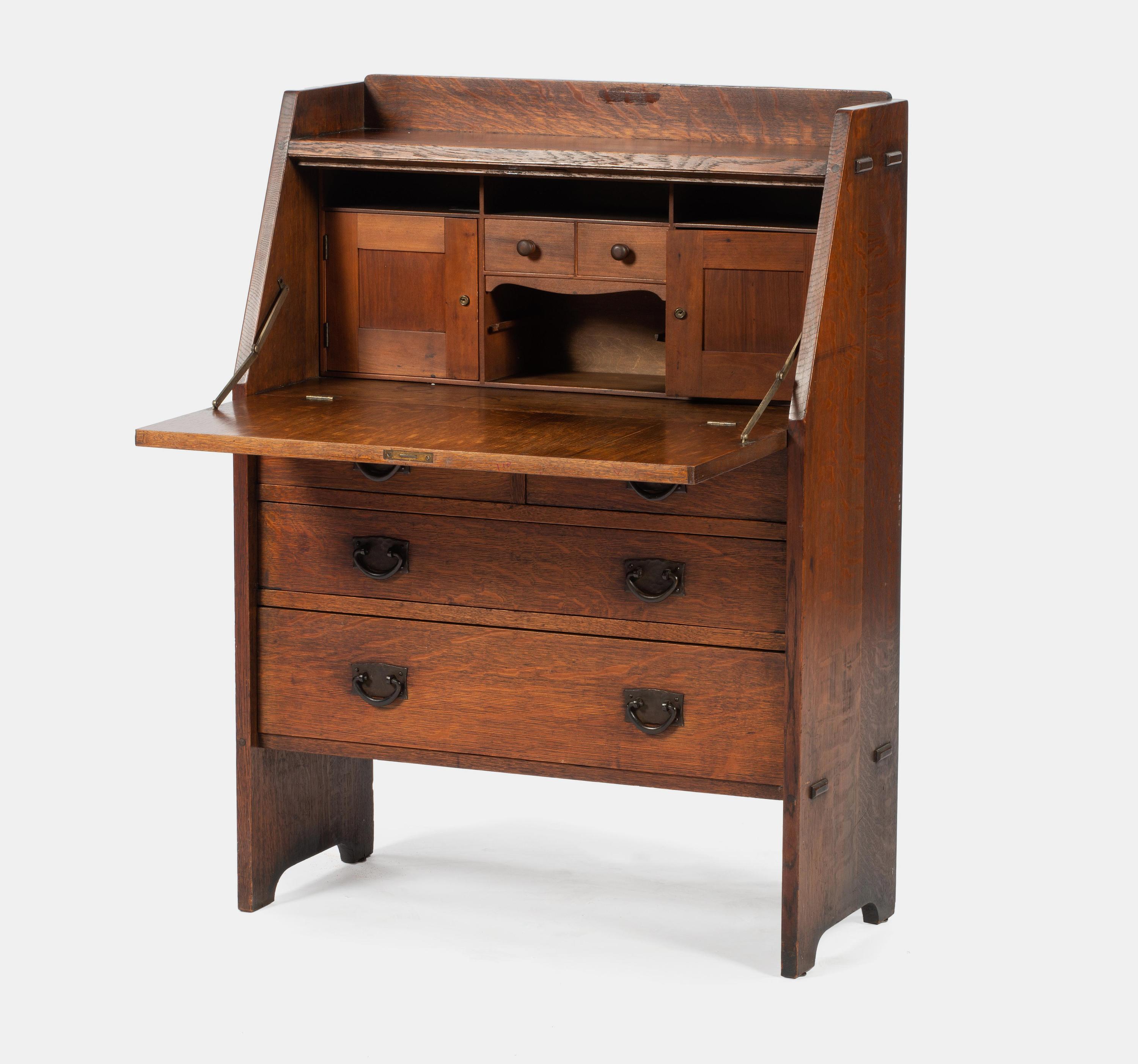 An Arts and Crafts Oak Slant-Front Desk, no. 732 Craftsman Workshops, Eastwood, NY, c. 1907-1912