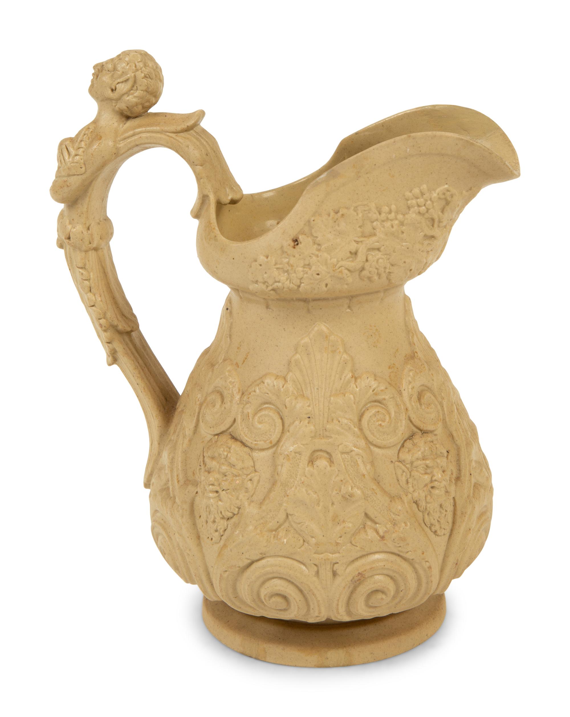 A Collection of Seven English Salt Glazed Relief Form Pitchers — 19TH/20TH CENTURY